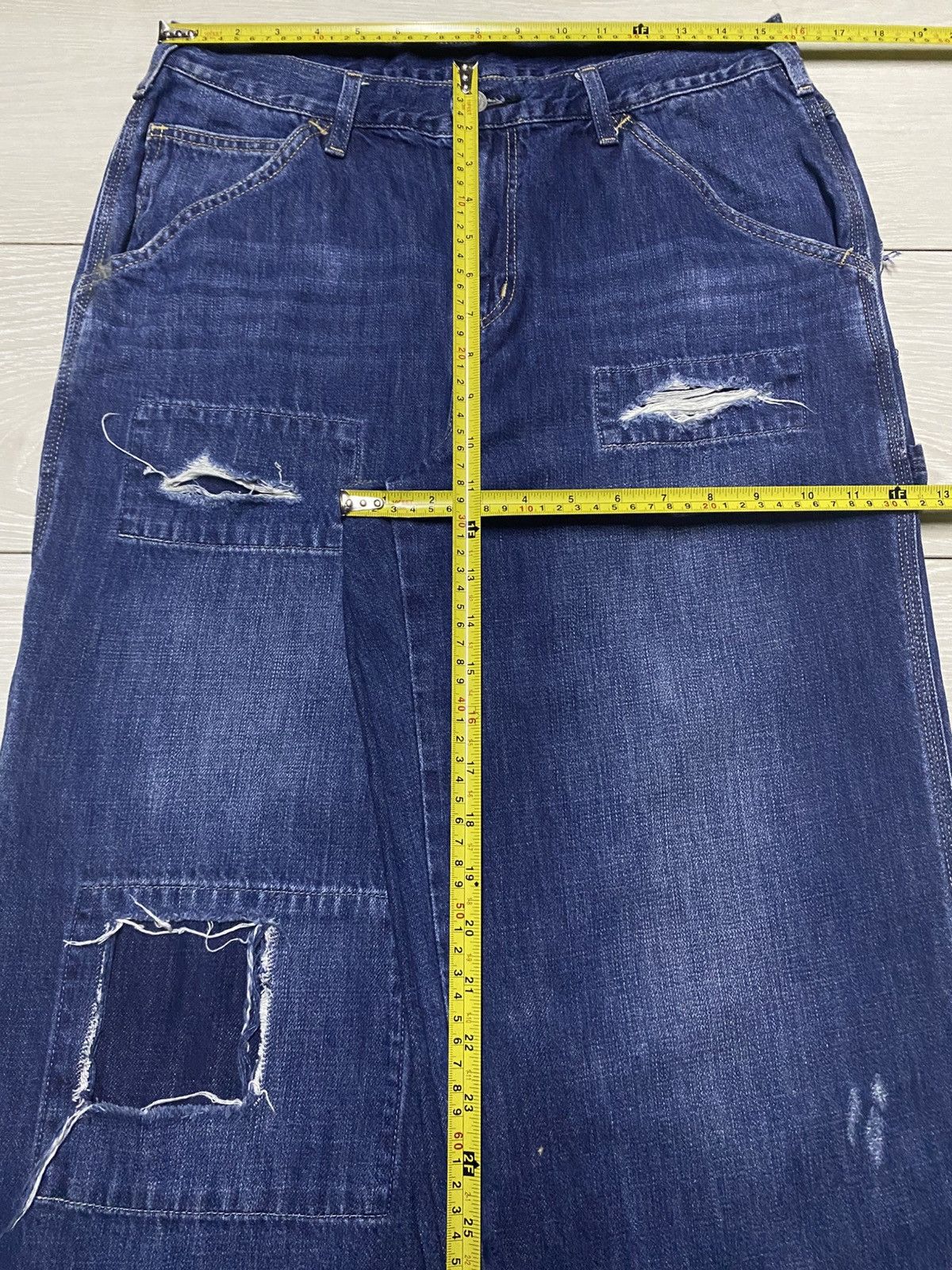 Japanese Brand Vintage Edwin Blue Wash Patches Distressed Super Baggy Jeans Size US 31 - 13 Thumbnail