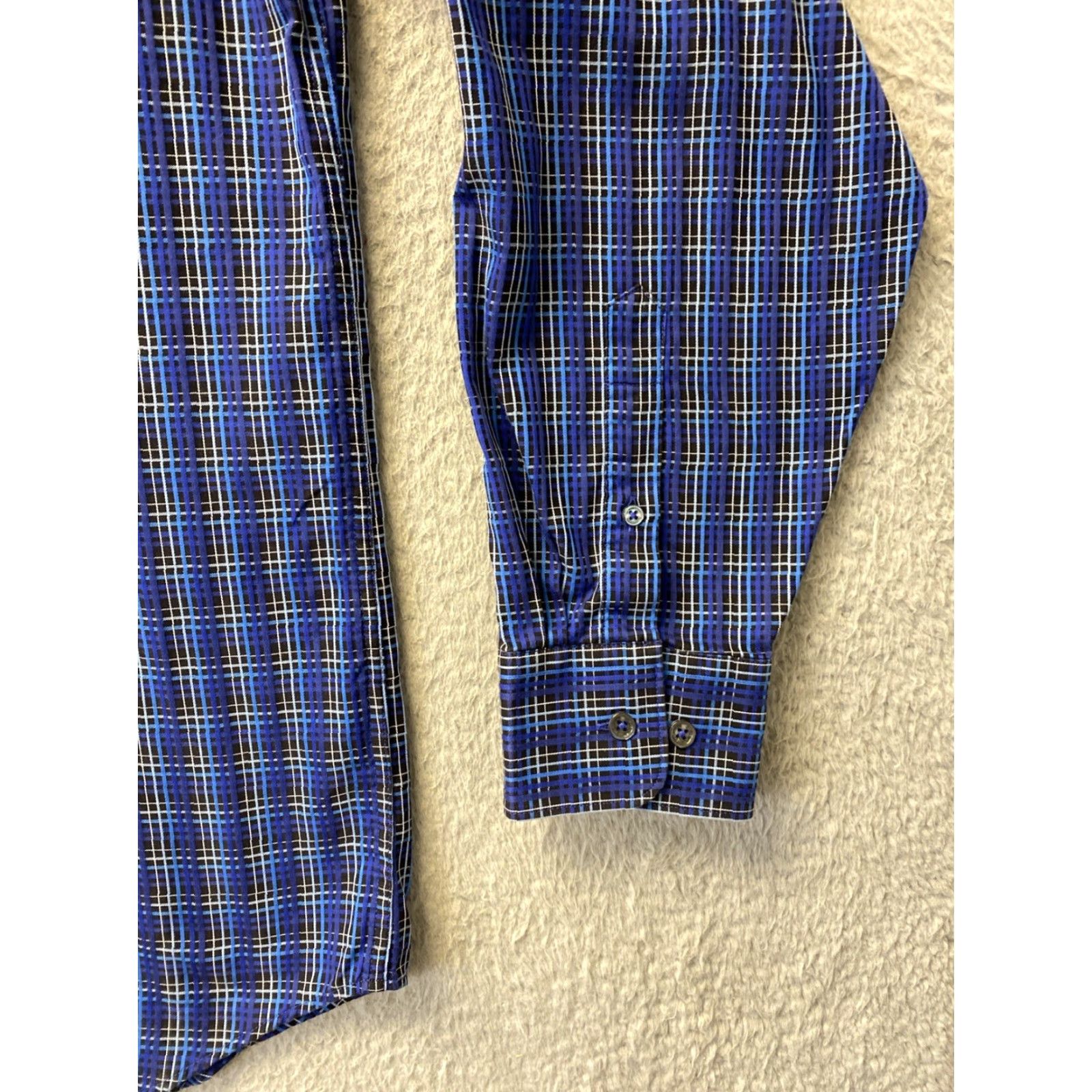 BUGATCHI BUGATCHI Button Shirt Mens XXL Slim Blue Plaid Long Sleeve Cotton Button-Up Collared Shirt Size US XXL / EU 58 / 5 - 2 Thumbnail