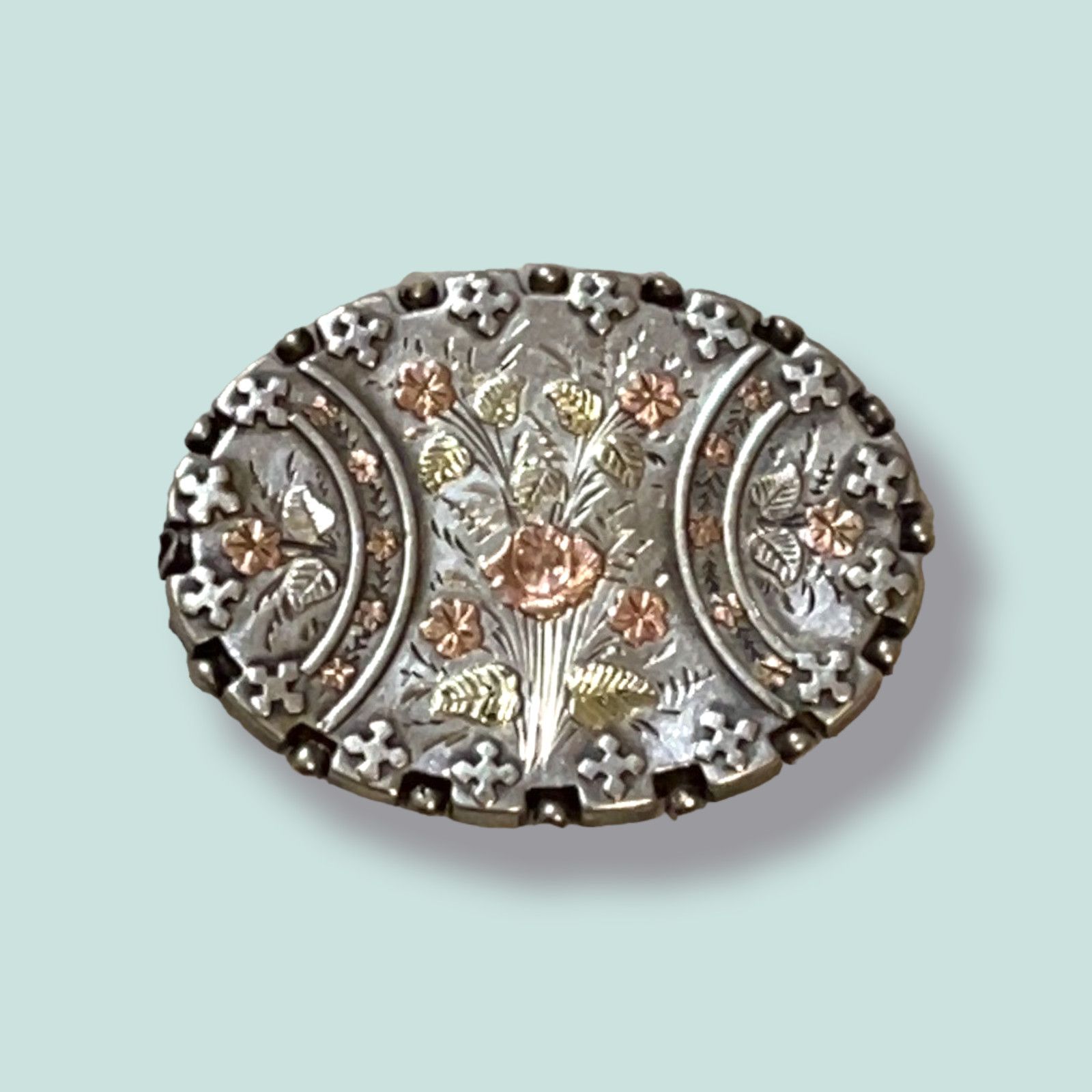 image of Antique Victorian Signed Wcm Sterling Silver & Rose Gold Pin, Women's