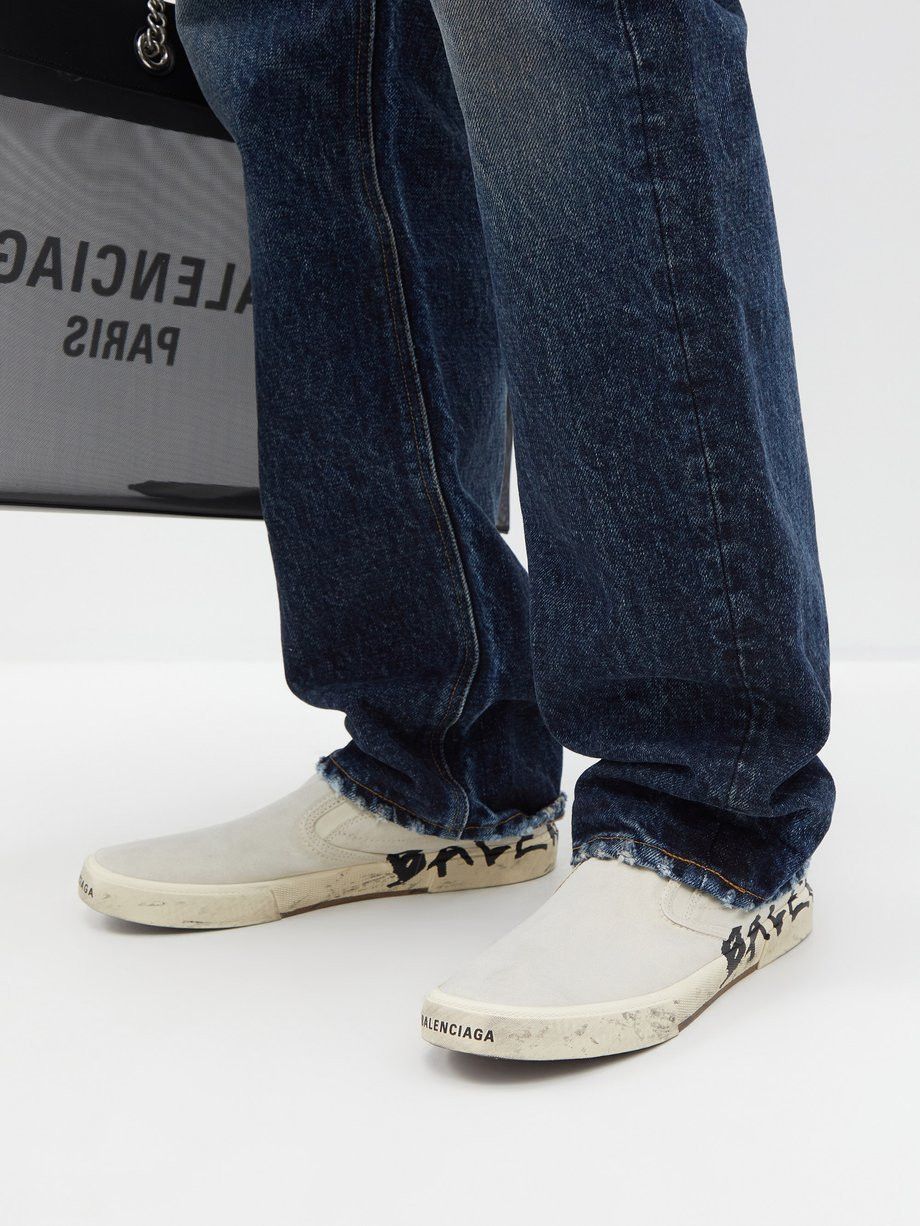 Balenciaga o1s1wg111124 Paris Slip On Graffiti Sneakers in Light Beige Size US 9 / EU 42 - 7 Thumbnail
