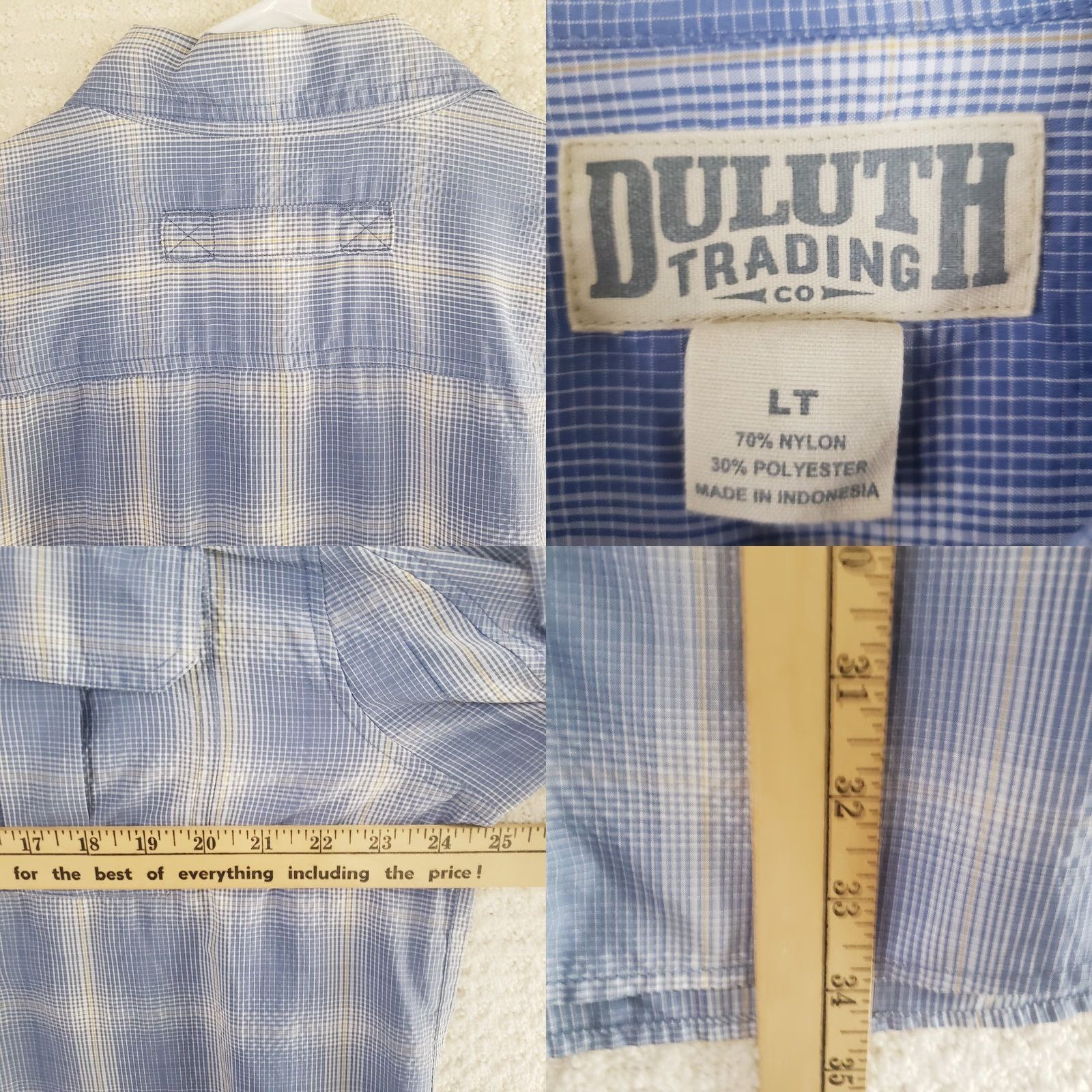 Vintage Duluth Shirt Button-Up Plaid Blue Short Sleeve Mens Large Tall LT Nylon Pocket Logo Casual Outdoor Fishing - Men’s Button-Front Front Pocket Size US L / EU 52-54 / 3 - 8 Thumbnail