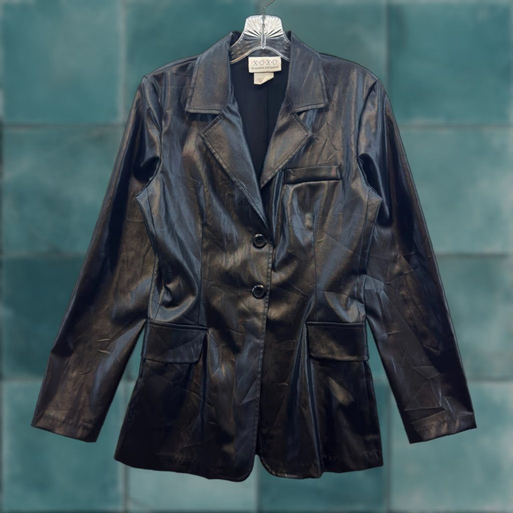 XOXO VINTAGE XOXO Blazer Jacket Blazer Small Womens Black Wet Look Matrix Cyber Goth Rave Y2K Size S / US 4 / IT 40 - 1 Thumbnail