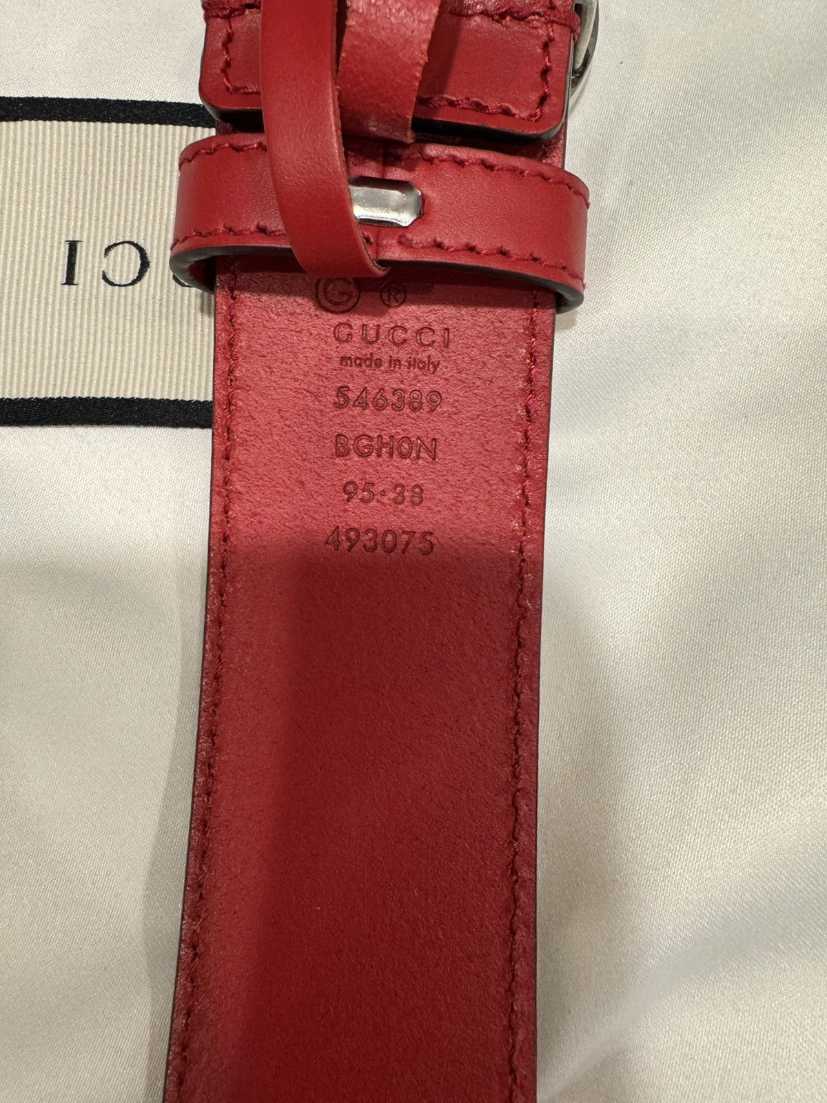Gucci Red Mens interlocking double G calfskin Gucci belt Size 36 - 2 Thumbnail