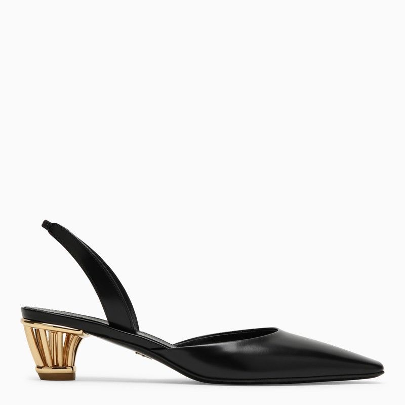 image of Salvatore Ferragamo Ferragamo Black Slingback With Cage Heel Shoes, Women's (Size 7)