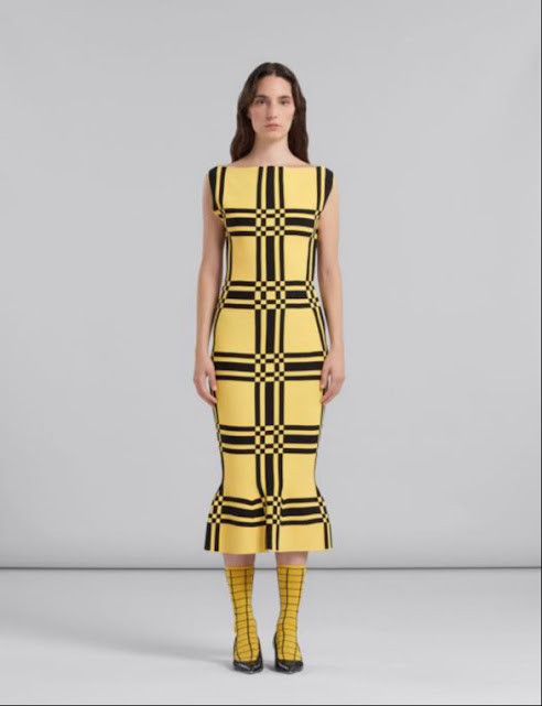 Marni o1w1db10824 Sleeveless Midi Dress in Yellow Black Size L / US 10 / IT 46 - 1 Thumbnail