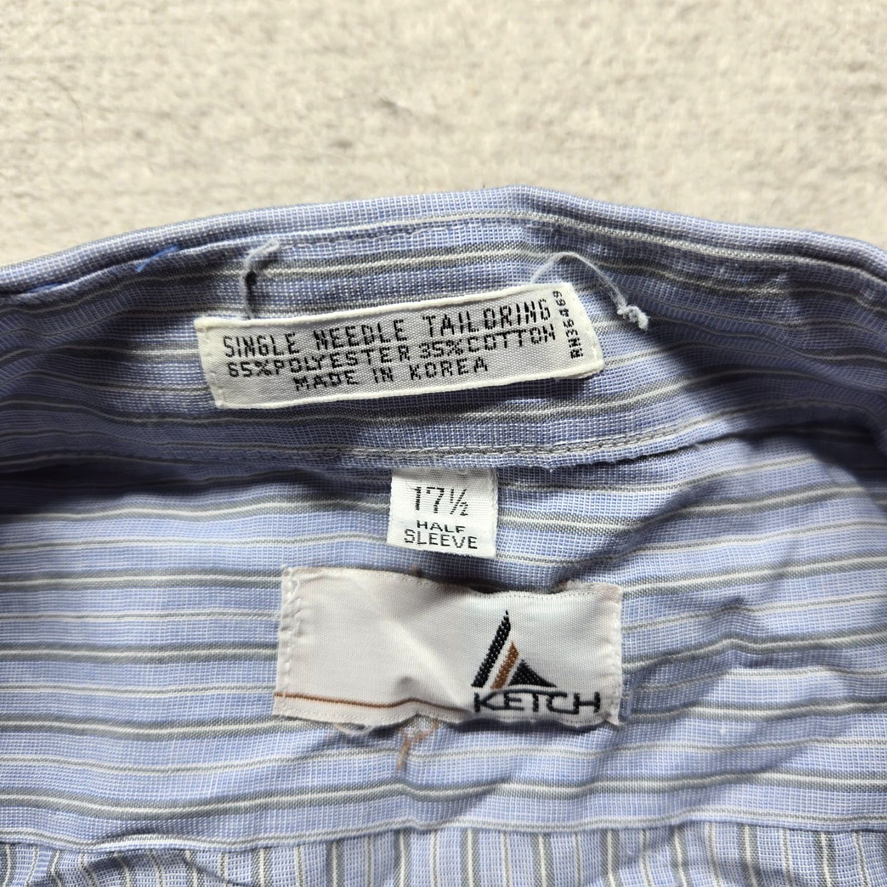Vintage Ketch Shirt Blue Striped Button-Up Short Sleeve Adult Men's Size 17.5 Size 46R - 4 Thumbnail
