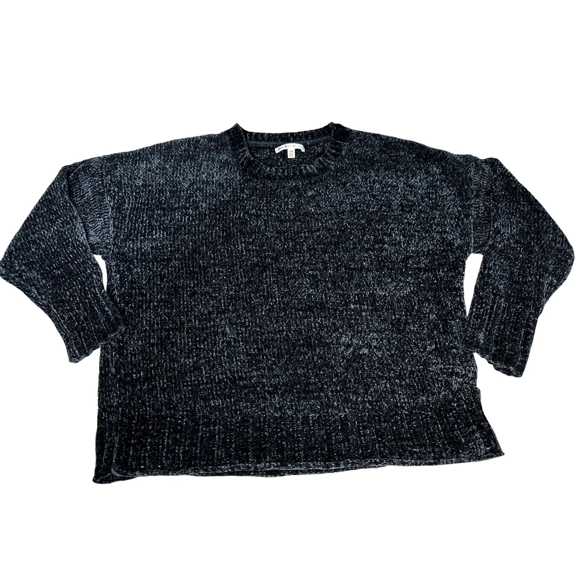 Seven 7 Seven7 Black Chenille Knit Sweater Soft Plush Crewneck Long Size XL / US 12-14 / IT 48-50 - 5 Thumbnail