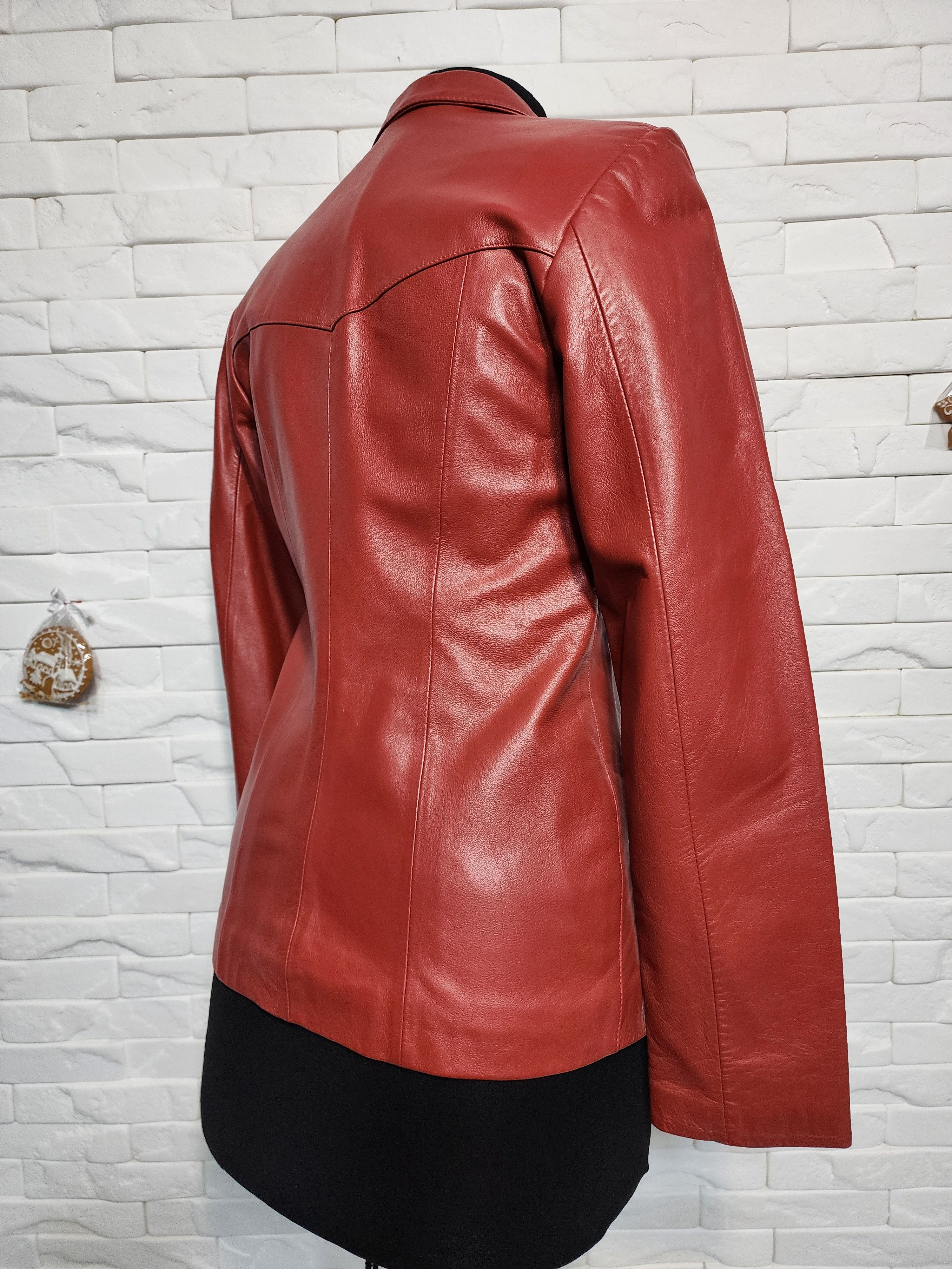 Genuine Leather Red Genuine Leather Women's Jacket: Button Front, Size M / US 6-8 / IT 42-44 - 6 Thumbnail