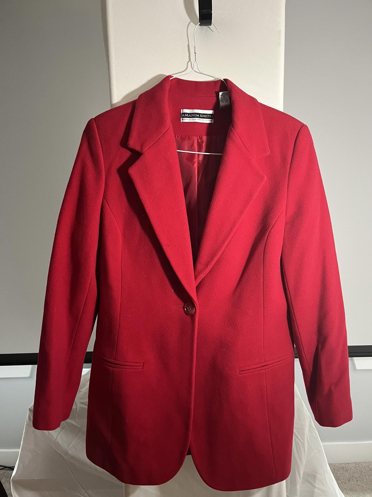 Designer Amanda Smith Red Wool & Cashmere Blend Blazer Size L / US 10 / IT 46 - 1 Thumbnail