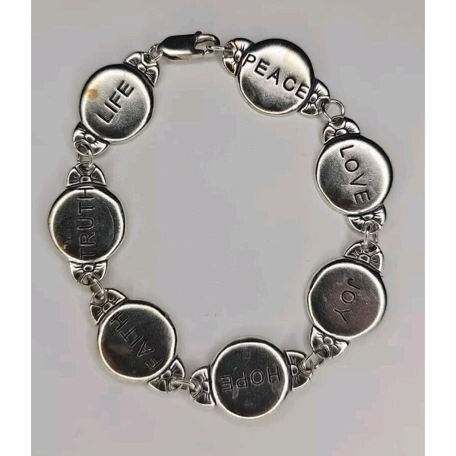 Sterling Silver Silver Peace Love Joy Hope Faith Truth & Life Chain Bracelet Size ONE SIZE - 1 Thumbnail