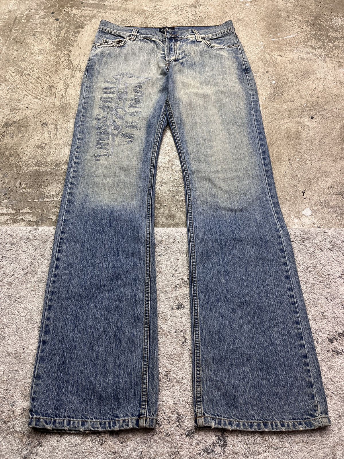 Trussardi × Vintage TRUSSARDI EMBROIDERED LOGO DENIM PANTS - LOT № 3148 Size US 33 - 1 Thumbnail