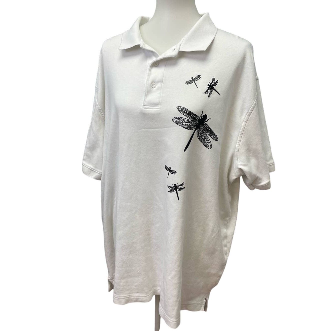 Eddie Bauer Hand Printed Mens XL Tall Dragonfly Short Sleeve Polo Shirt Size XL / US 12-14 / IT 48-50 - 1 Thumbnail