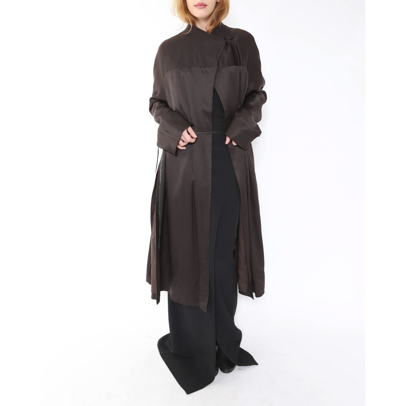 Haider Ackermann FW12 Kimono with Leather Belt in Brown Viscose Size XS / US 0-2 / IT 36-38 - 3 Thumbnail