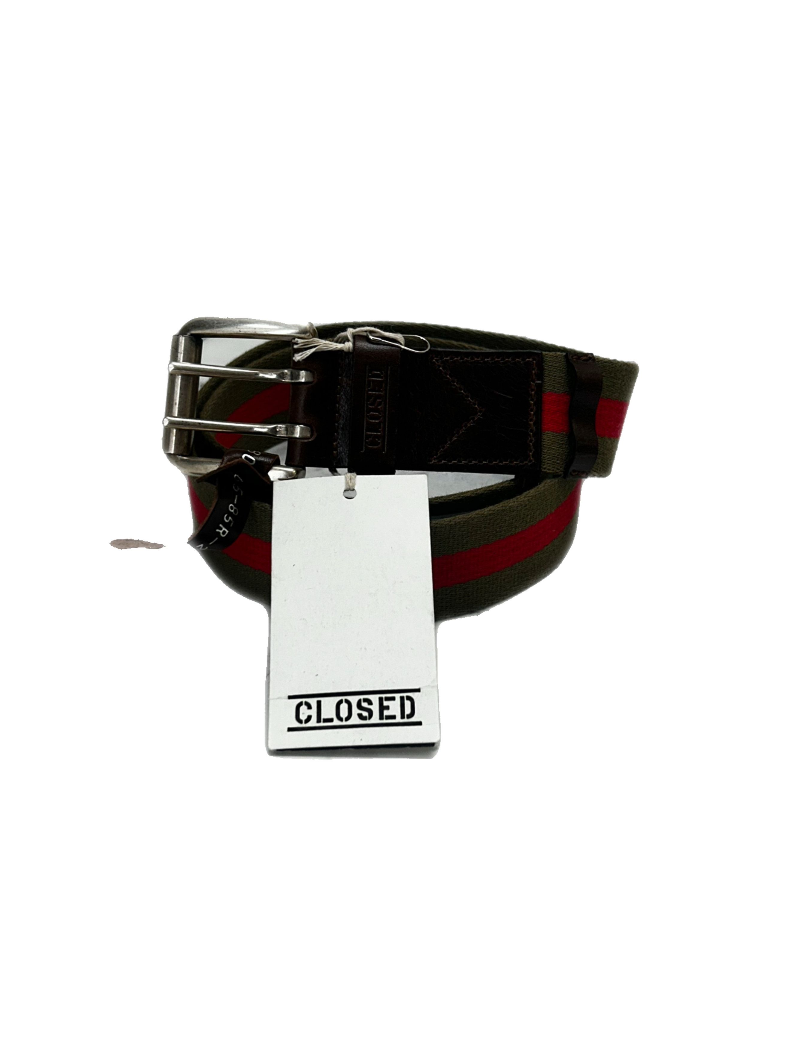 CLOSED Closed Double Notch Belt With Leather & striped Canvas Strap Size 34 - 4 Thumbnail