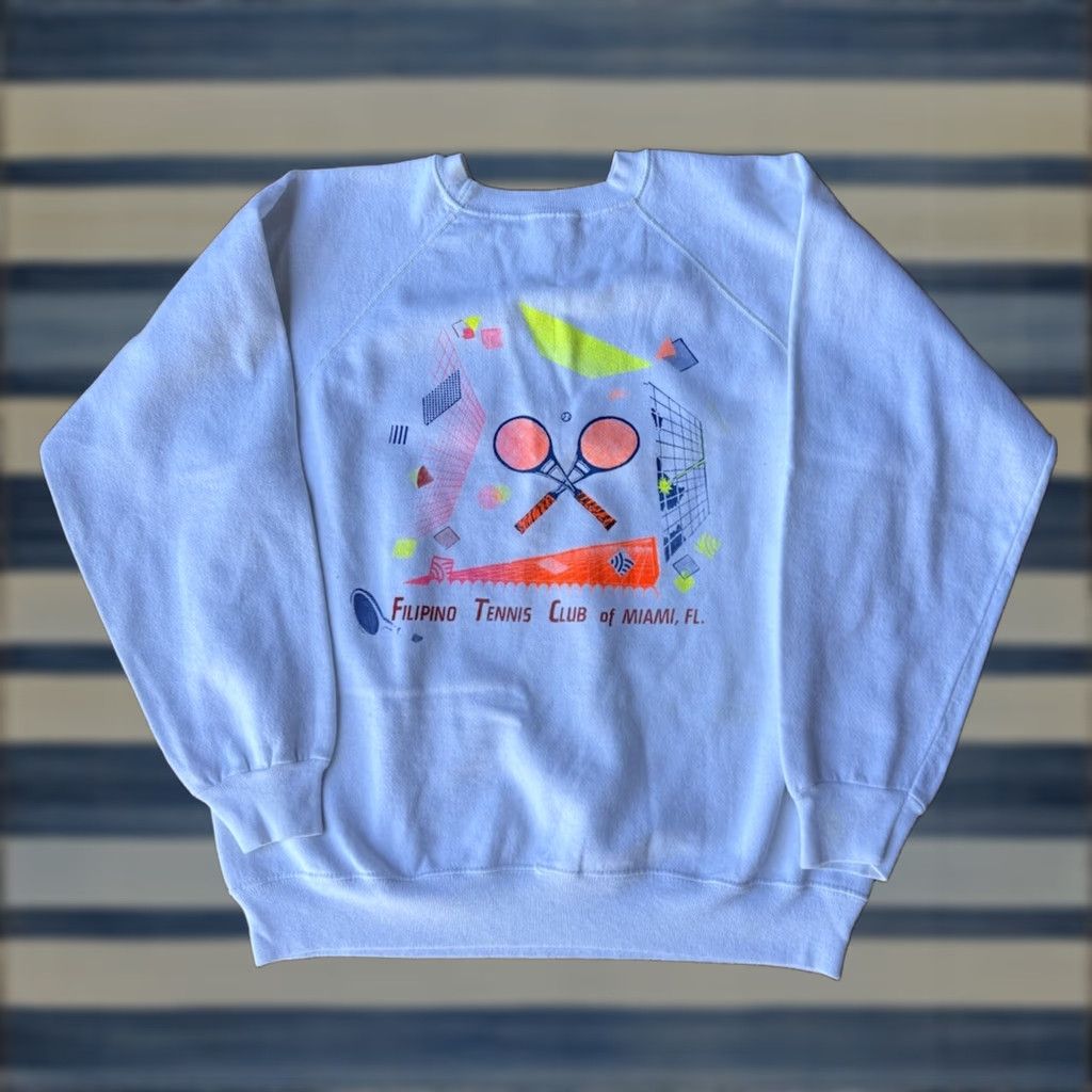 Hanes VINTAGE 90s Hanes Crewneck Sweatshirt Logo Graphic Print Tennis XL Men White Size US XL / EU 56 / 4 - 1 Thumbnail