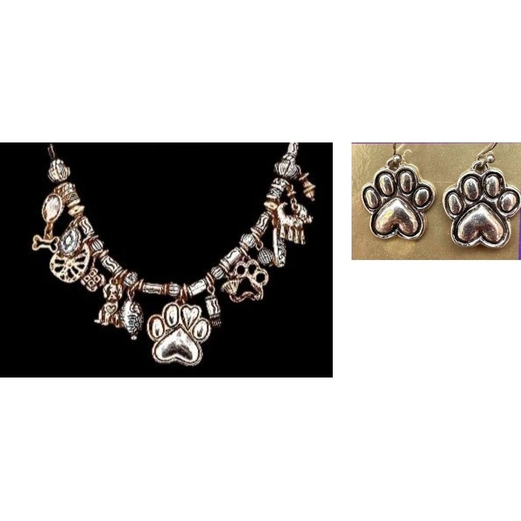 Handmade Paw Print Necklace Earrings Set Pendant 17 inch Handmade New Size ONE SIZE - 6 Thumbnail