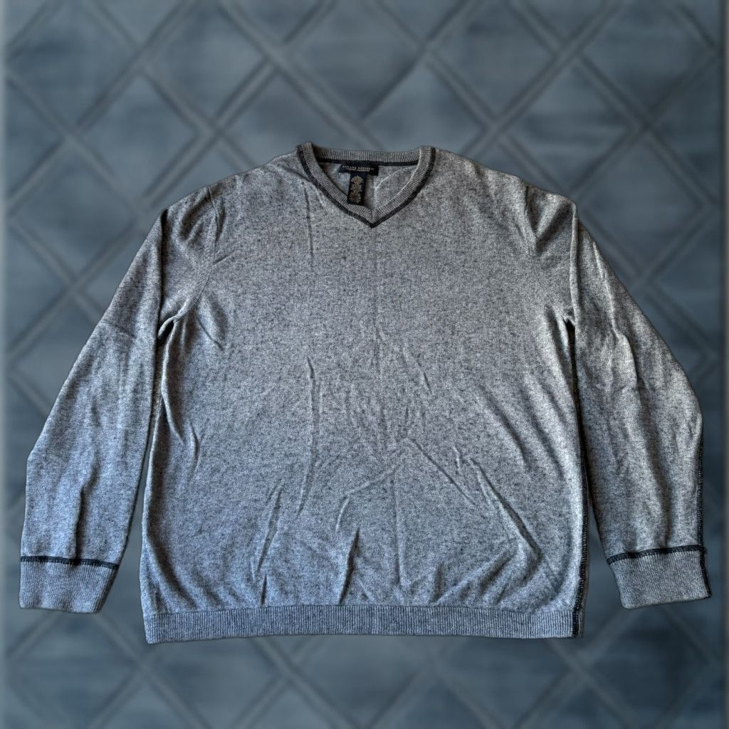 VINTAGE Banana Republic Sweater Mens Large Gray Cotton Cashmere V-Neck