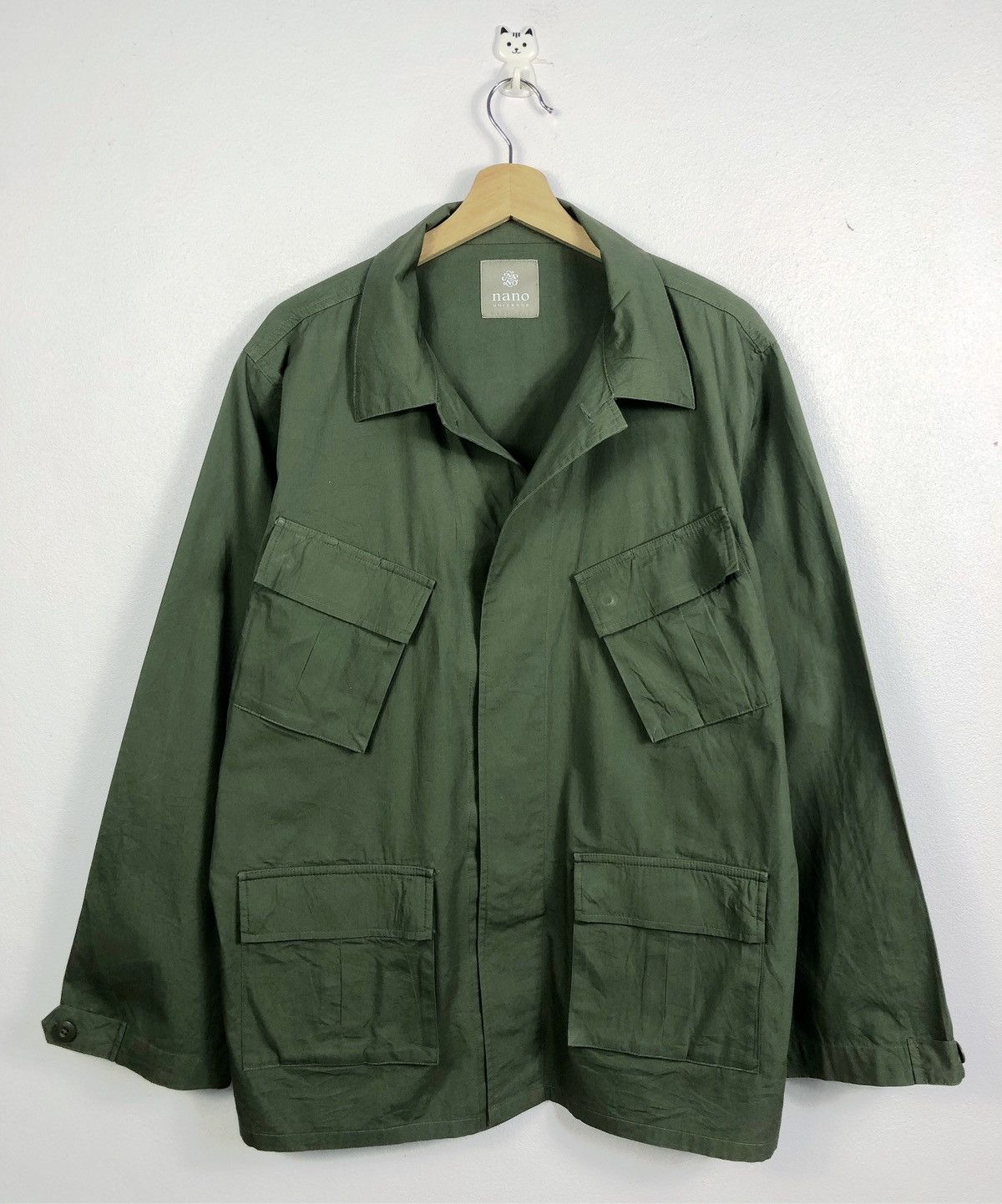 image of Nano Universe Japan Military Style Button Jacket in Army Green, Men's (Size Large)