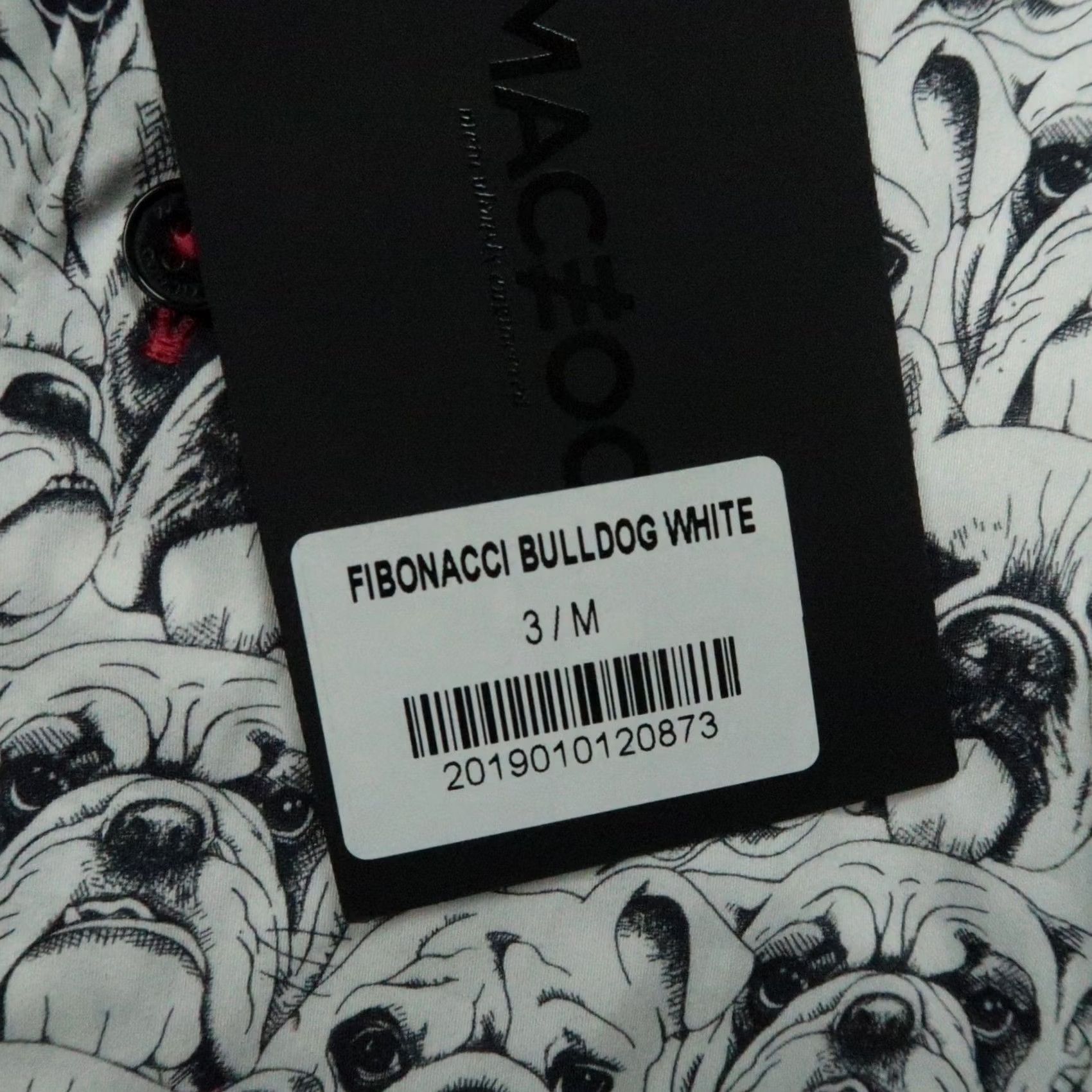 Maceoo Maceoo Shirt Mens Medium White Fibonacci Bulldog Print Long Sleeve Button Up Shirt Size US M / EU 48-50 / 2 - 5 Thumbnail