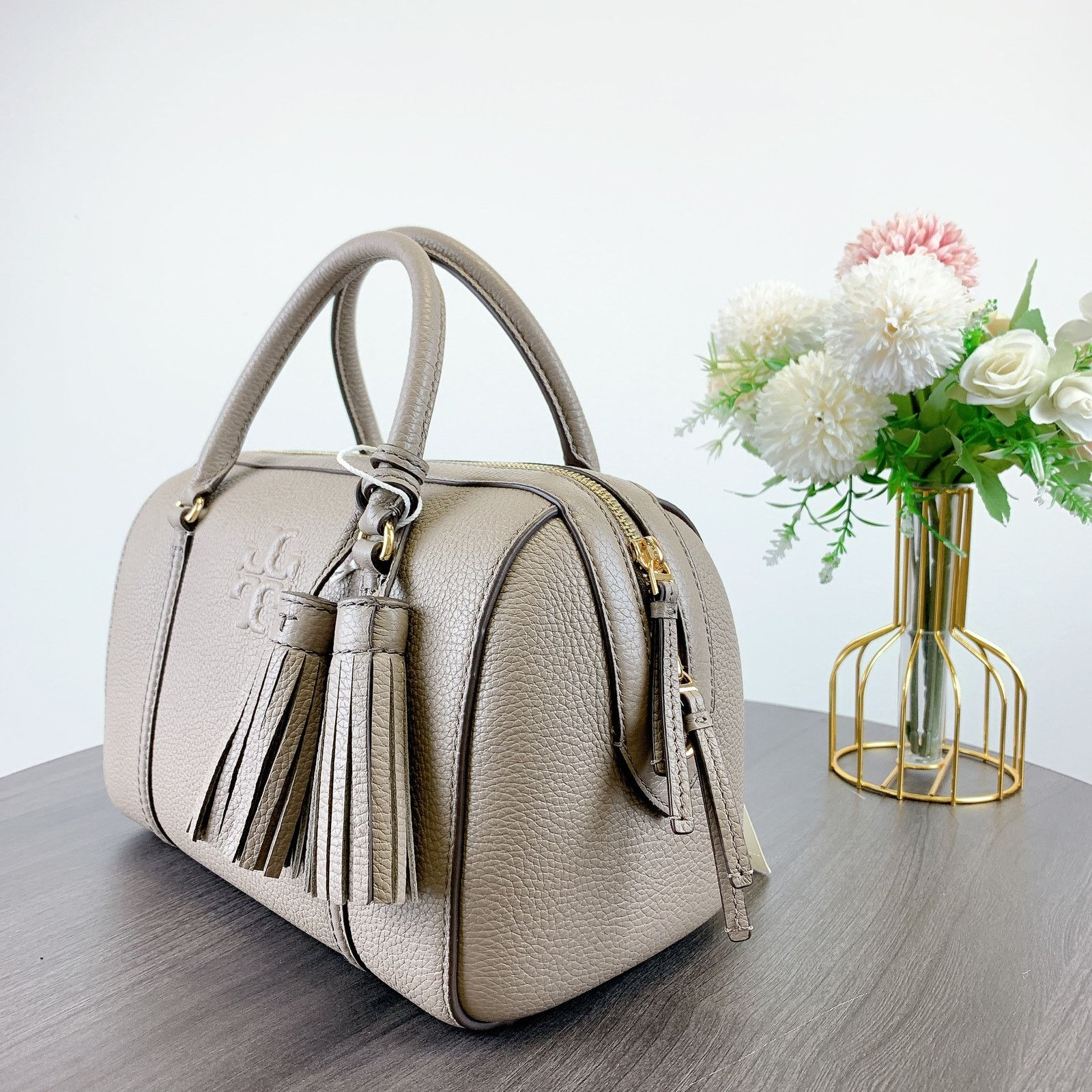 Tory Burch Tory Burch 141955 THEA SMALL WEB SATCHEL IN GRAY HERON Size ONE SIZE - 3 Thumbnail