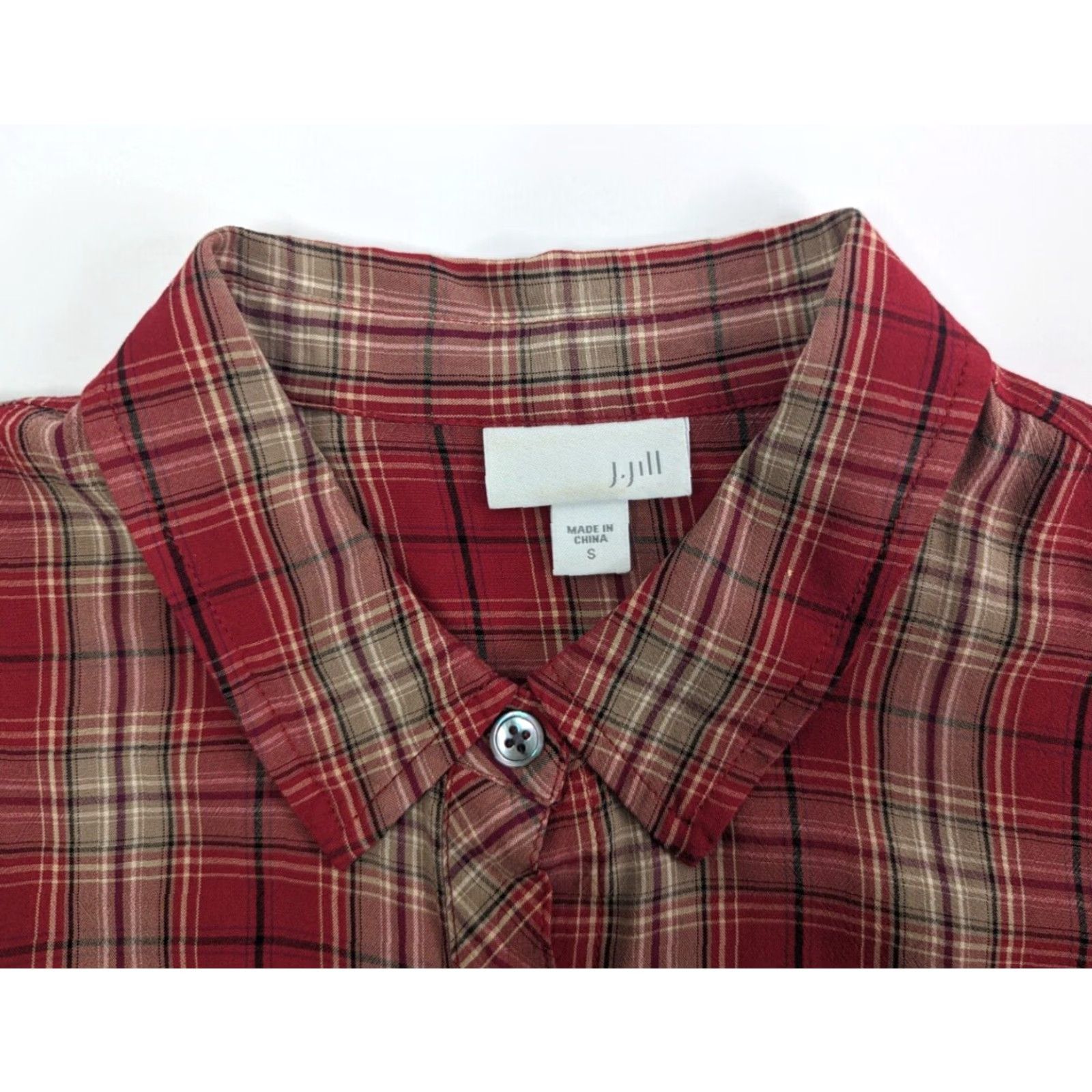 J. Jill J Jill Blouse Shirt Women’s Small Red Tartan Plaid Long Sleeve Button Up Rayon Size S / US 4 / IT 40 - 6 Thumbnail