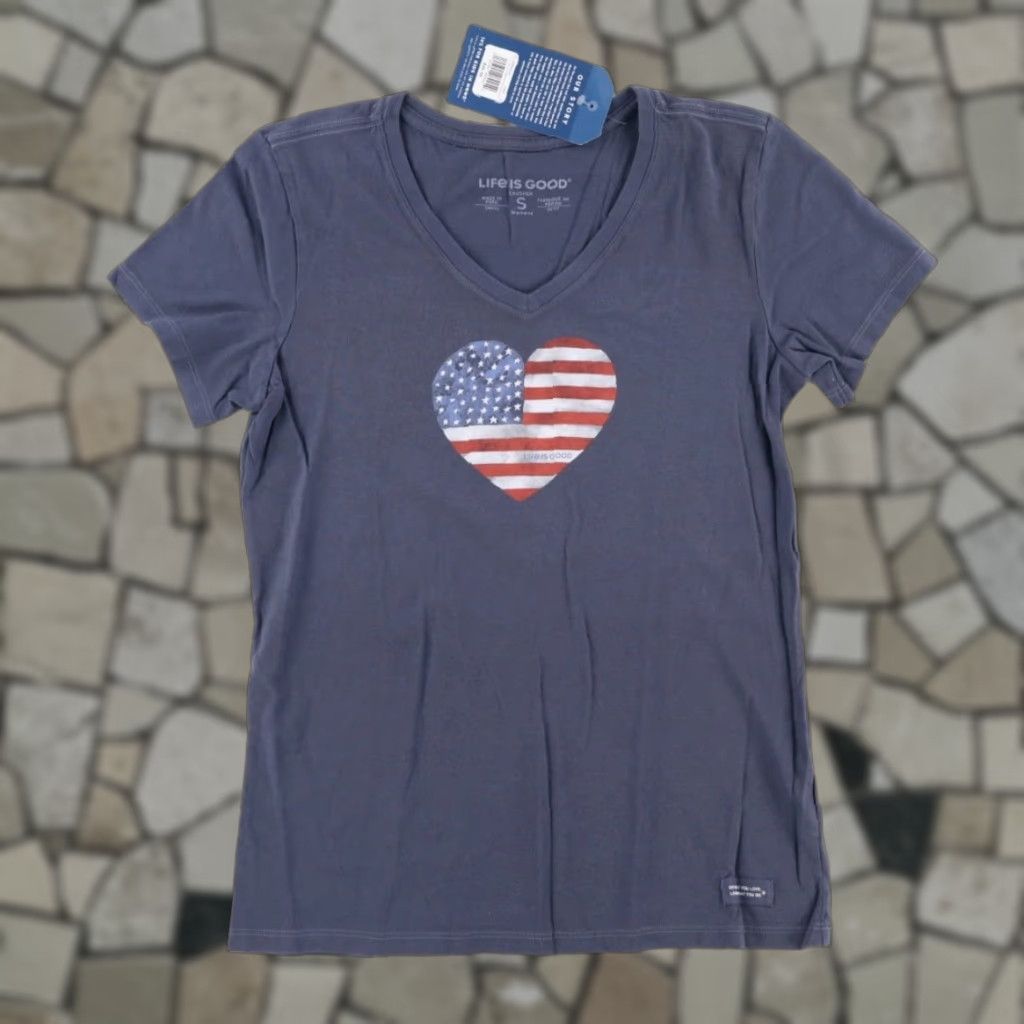 Life is Good Life Is Good Watercolor USA Flag Solid V-Neck T-Shirt Blue Women's S Size S / US 4 / IT 40 - 1 Thumbnail