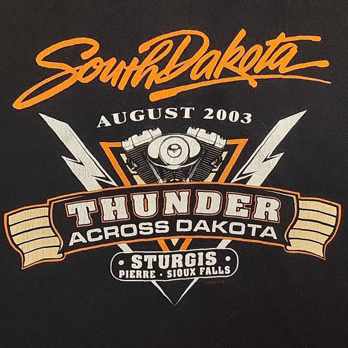 Harley Davidson VTG Harley-Davidson Shirt Mens 3XL Black Sturgis Thunder Dakota Made In The USA T-Shirt Graphic Print Crew Neck Short Sleeve Cotton Jersey Size US XXL / EU 58 / 5 - 4 Thumbnail