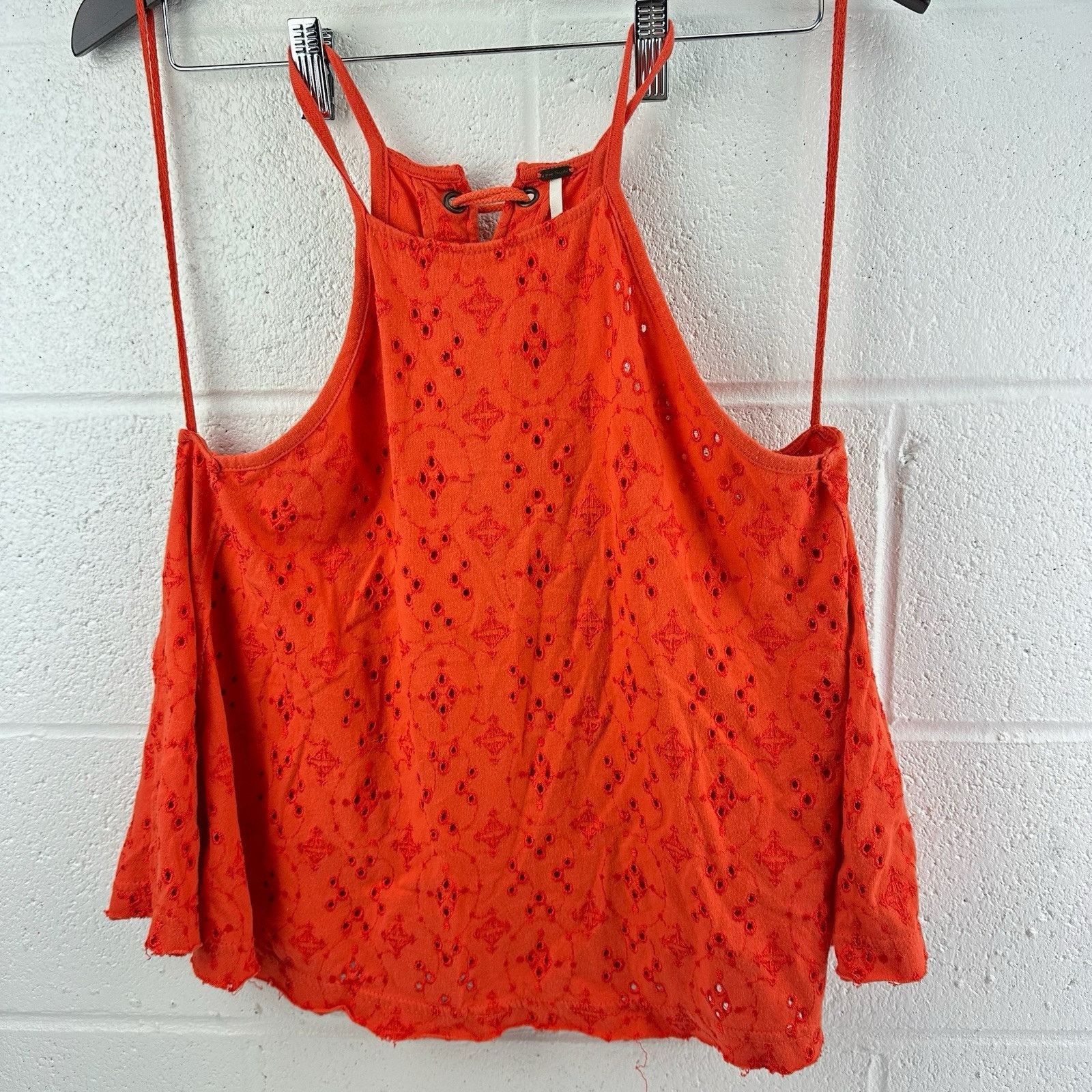 Free People Free People Dream Date Red Orange Cutaway Eyelet Tank Top S Size S / US 4 / IT 40 - 2 Thumbnail