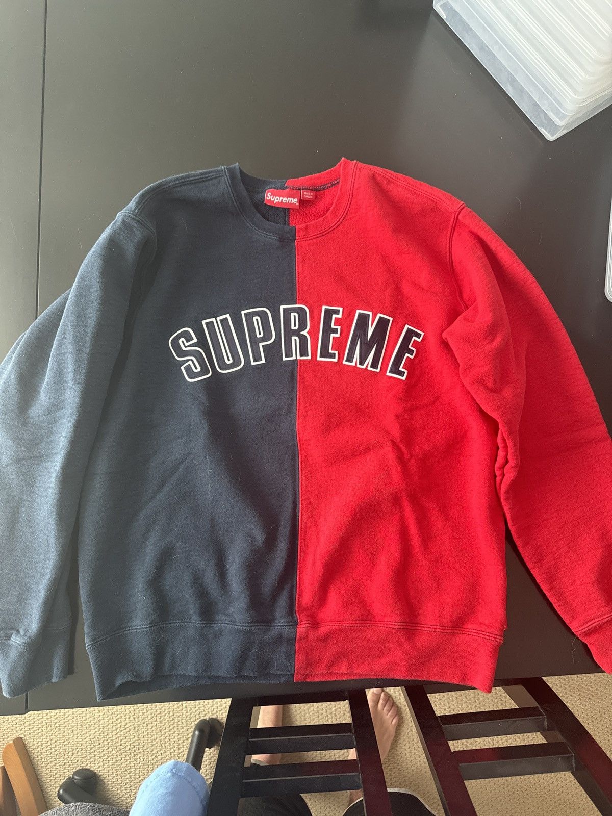 Supreme split crewneck sweatshirt navy online