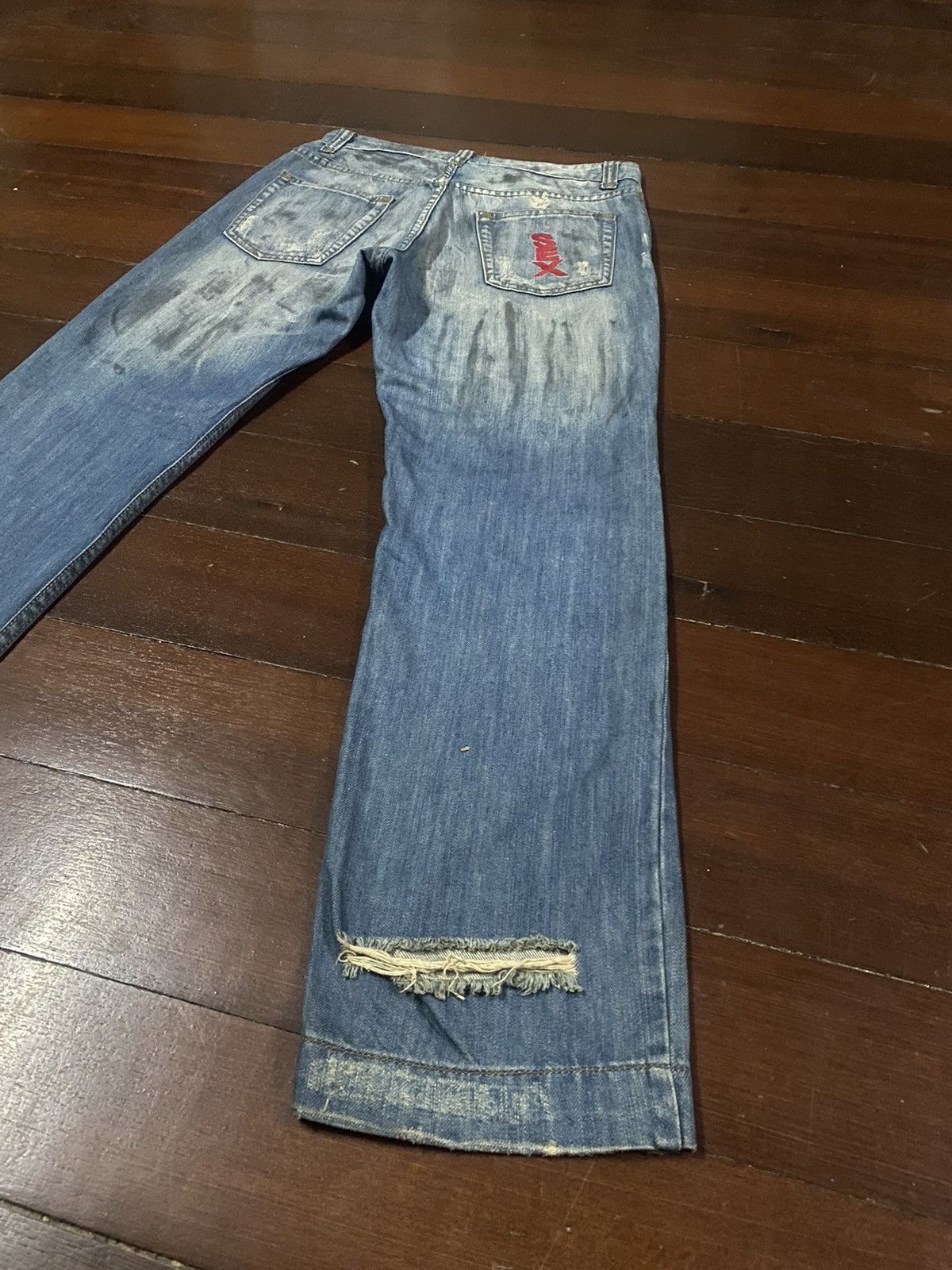 DOLCE & GABBANA SEX FLARE JEANS DISTRESSED RIPPED SPLATED