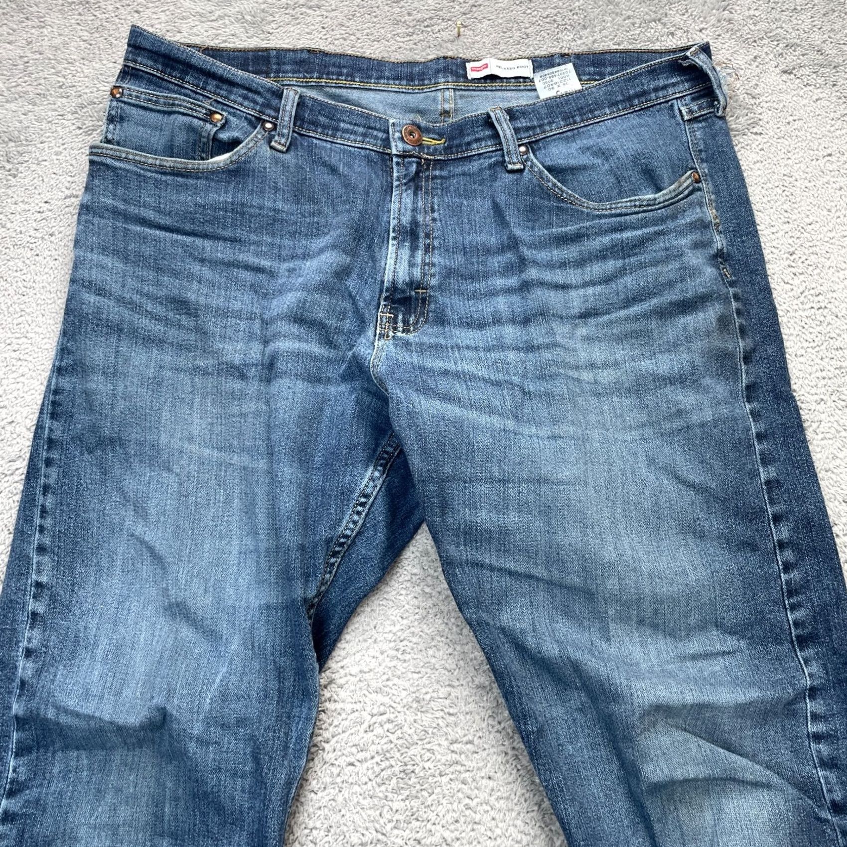 Wrangler VINTAGE Wrangler Jeans Mens 38x30 Blue Bootcut Leg Whiskered Denim Relaxed Fit Stretch Size US 38 / EU 54 - 5 Thumbnail