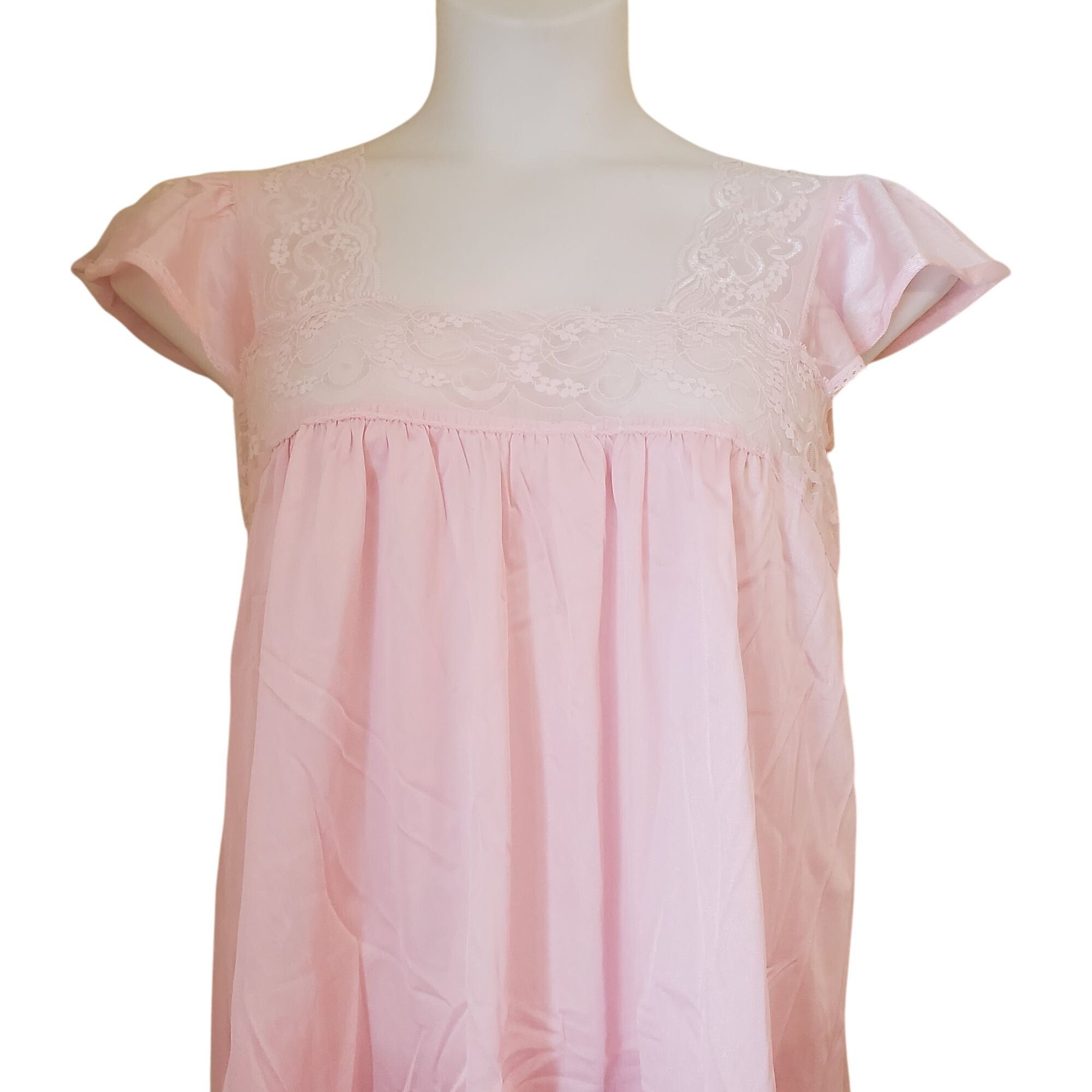 Other Vassarette M Pink Lace Sheer Nightgown Lingerie Nylon USA Se Size ONE SIZE - 5 Thumbnail