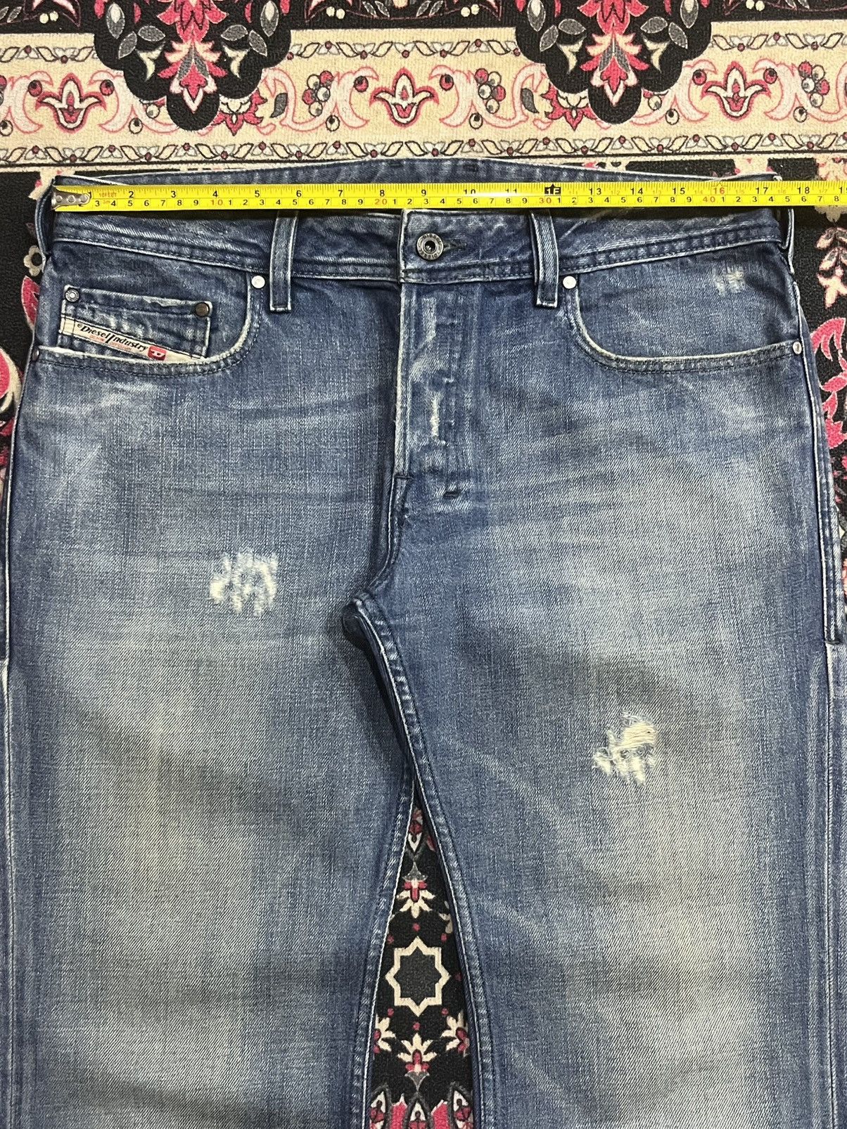 Diesel Vintage Diesel Blue Washed Distressed Buttonfly Flare Jeans Size US 33 - 15 Thumbnail