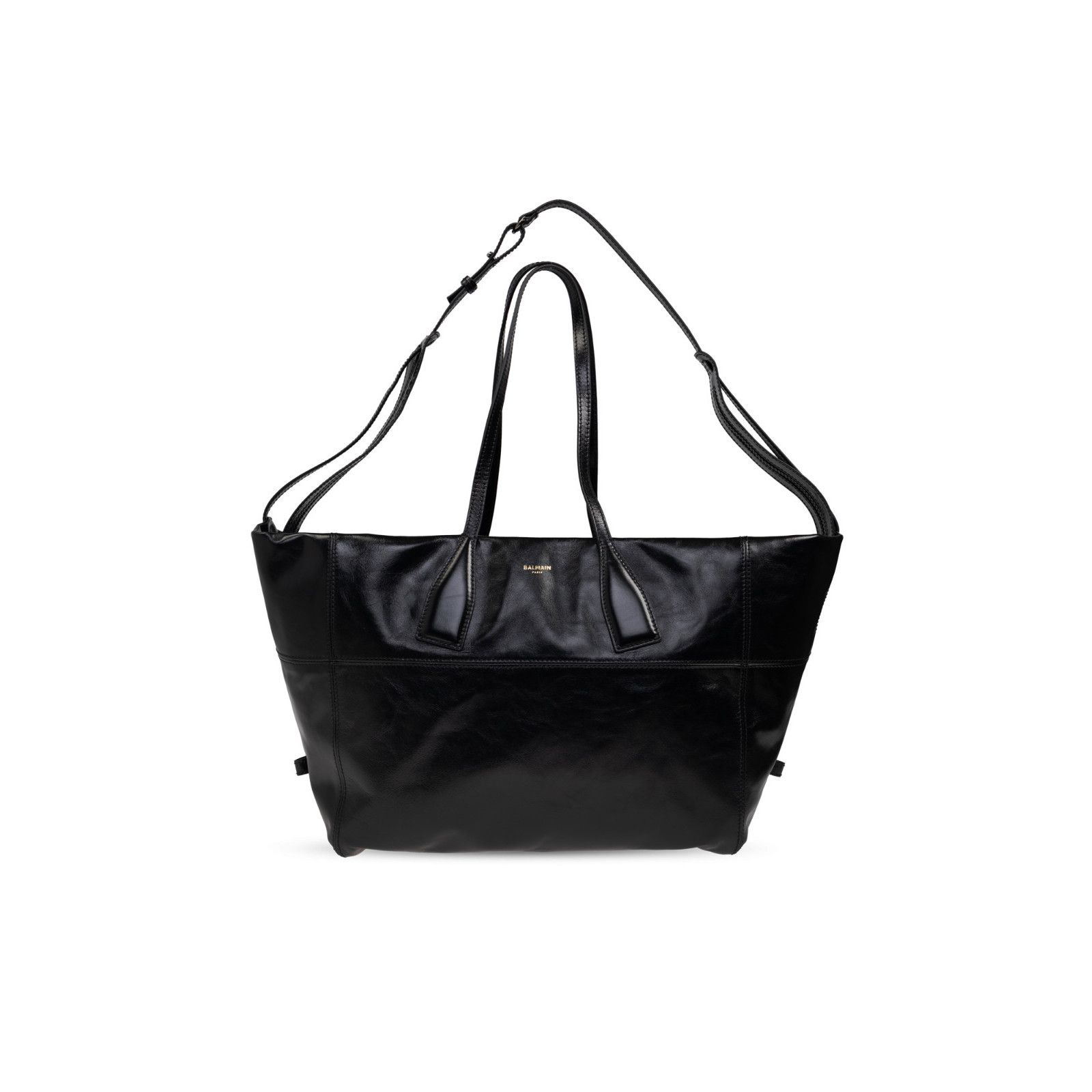 BALMAIN Track $1895 Black Shiny Leather Top Handle Bag New &