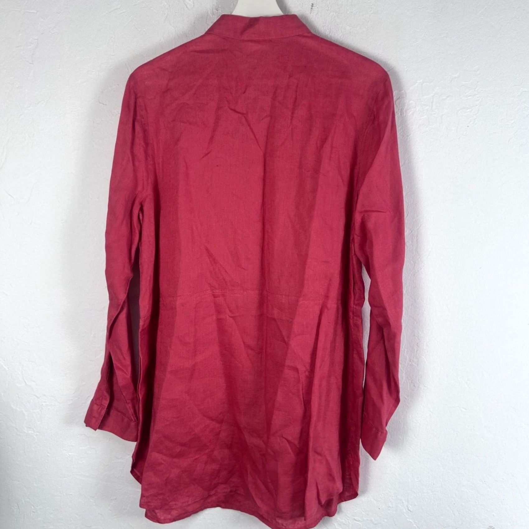 J. Jill J. Jill Love Linen Womens Button-Front Long Sleeve Tunic Top Medium Red Casual Size M / US 6-8 / IT 42-44 - 2 Thumbnail