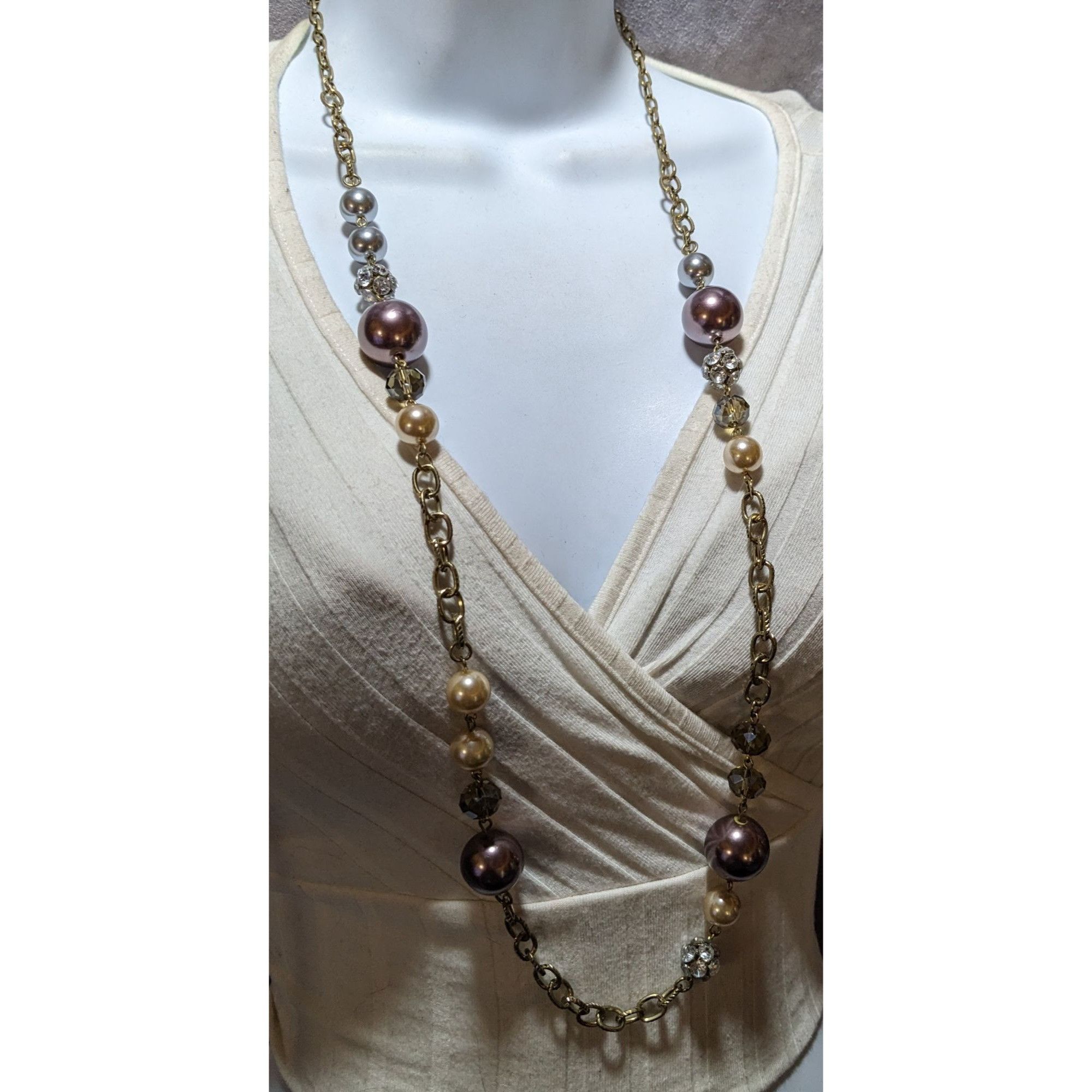Loft Glam Pearl Ann Taylor Loft Chain Beaded Necklace Size ONE SIZE - 6 Thumbnail