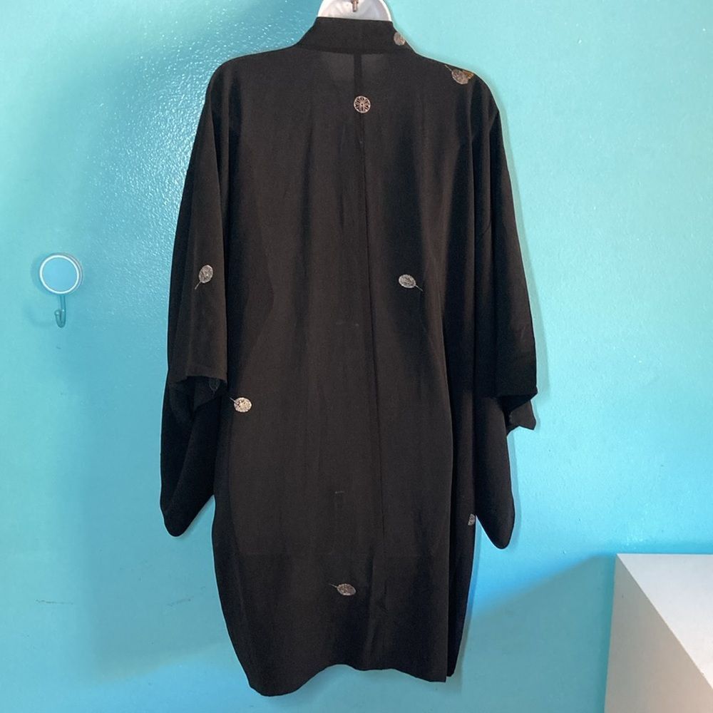 Handmade Japanese Style Black Kimono with Silver & Gold Embroidery- O Size ONE SIZE - 11 Thumbnail