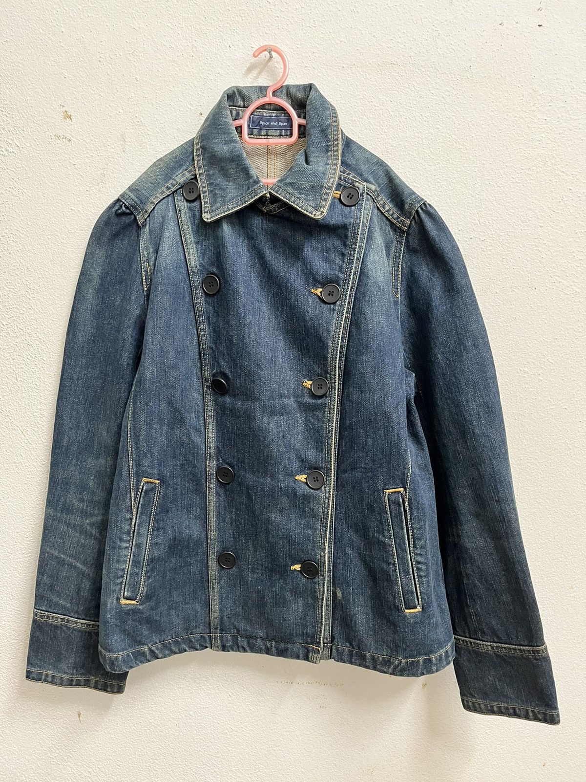 image of Archival Clothing x Denim Jacket Vintage Spick And Span Biker Denim Style Jacket in Blue (Size Smal