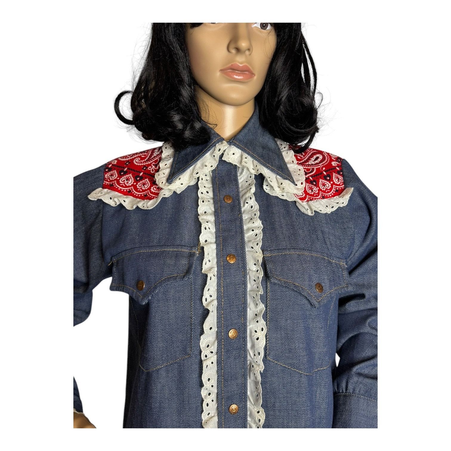 Vintage Vtg Bar C authentic western denim shirt dagger collar eyelet Size M / US 6-8 / IT 42-44 - 17 Thumbnail