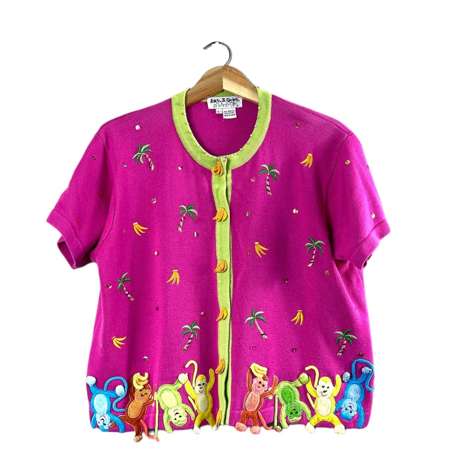 Vintage Vintage Acrylic and Cotton Fun Monkey Button Front Shirt L Size L / US 10 / IT 46 - 1 Thumbnail