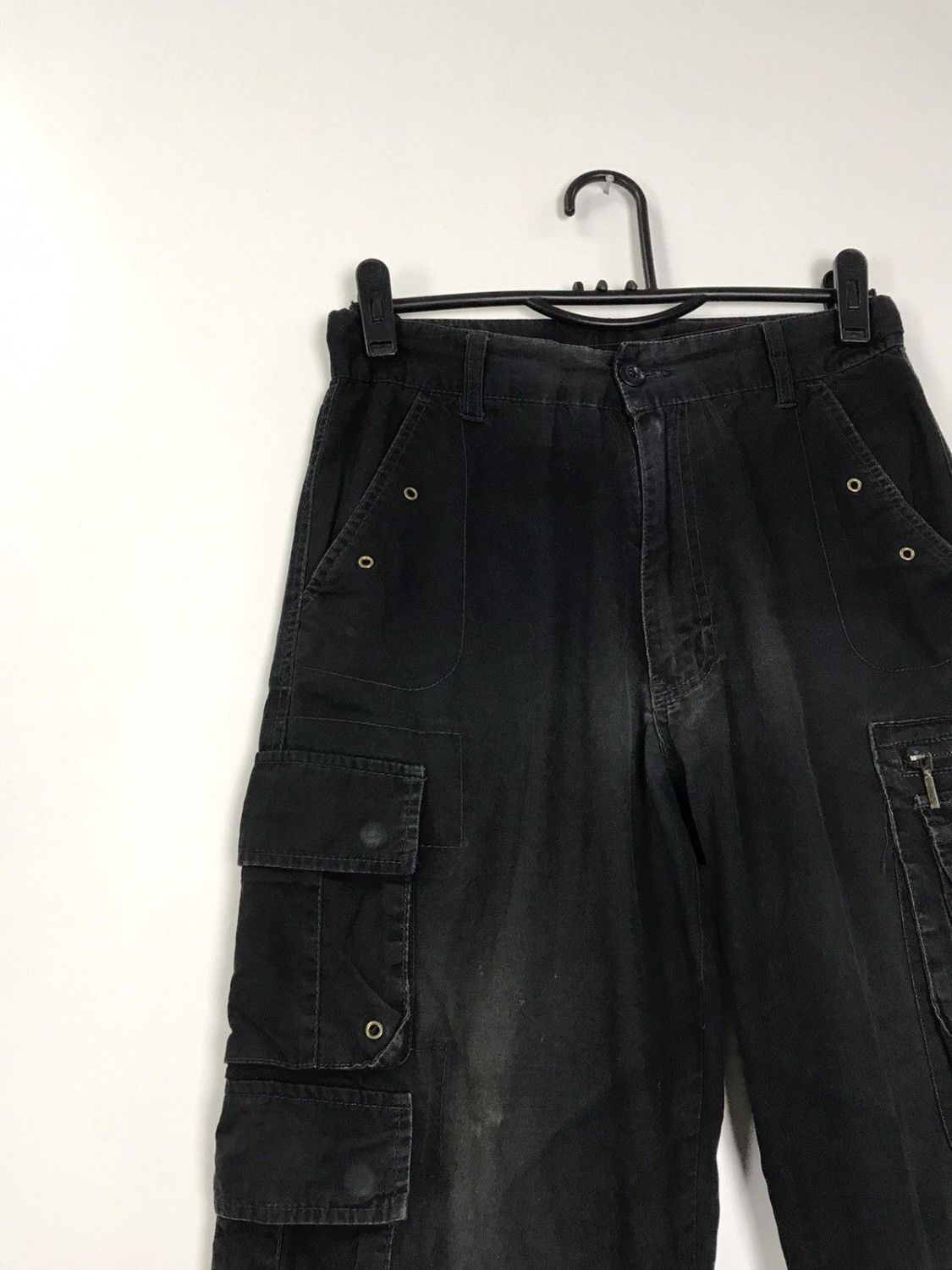 Japanese Brand × Vintage Vintage Japanese Faded Black Cotton Cargo Pants 28x29 Size US 28 / EU 44 - 4 Thumbnail