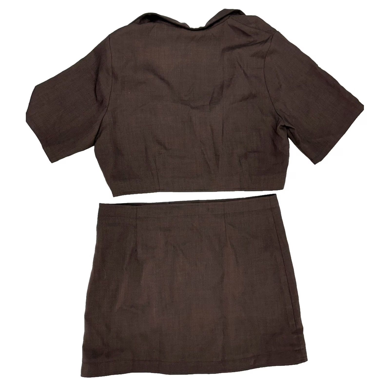 Vintage Peppermayo Cropped Blazer & Mini Skirt Business Dress Set Brown Women's 10 Size 32" / US 10 / IT 46 - 4 Thumbnail