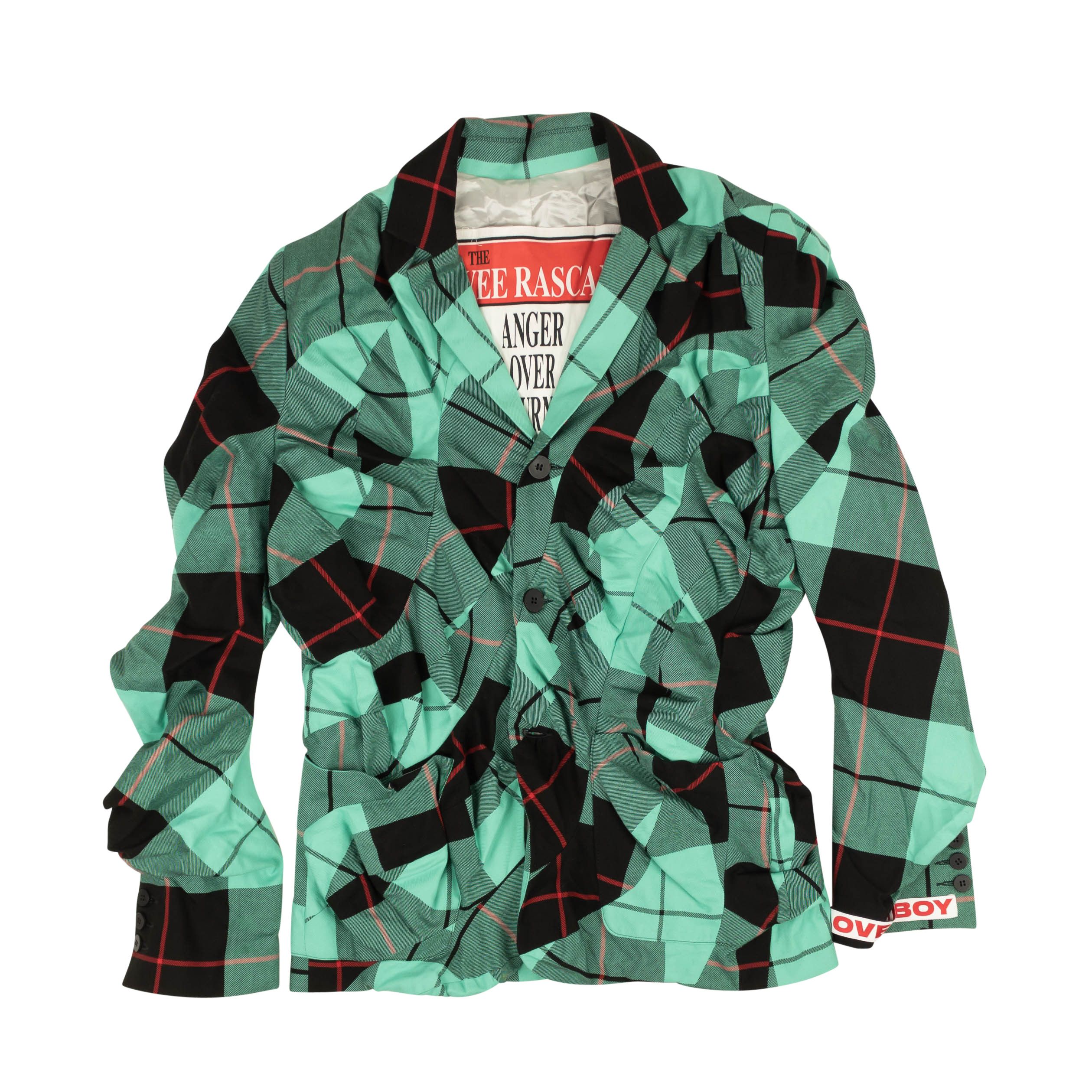 image of Charles Jeffrey Loverboy Teal Tartan Wibble Suit Jacket Size M, Men's