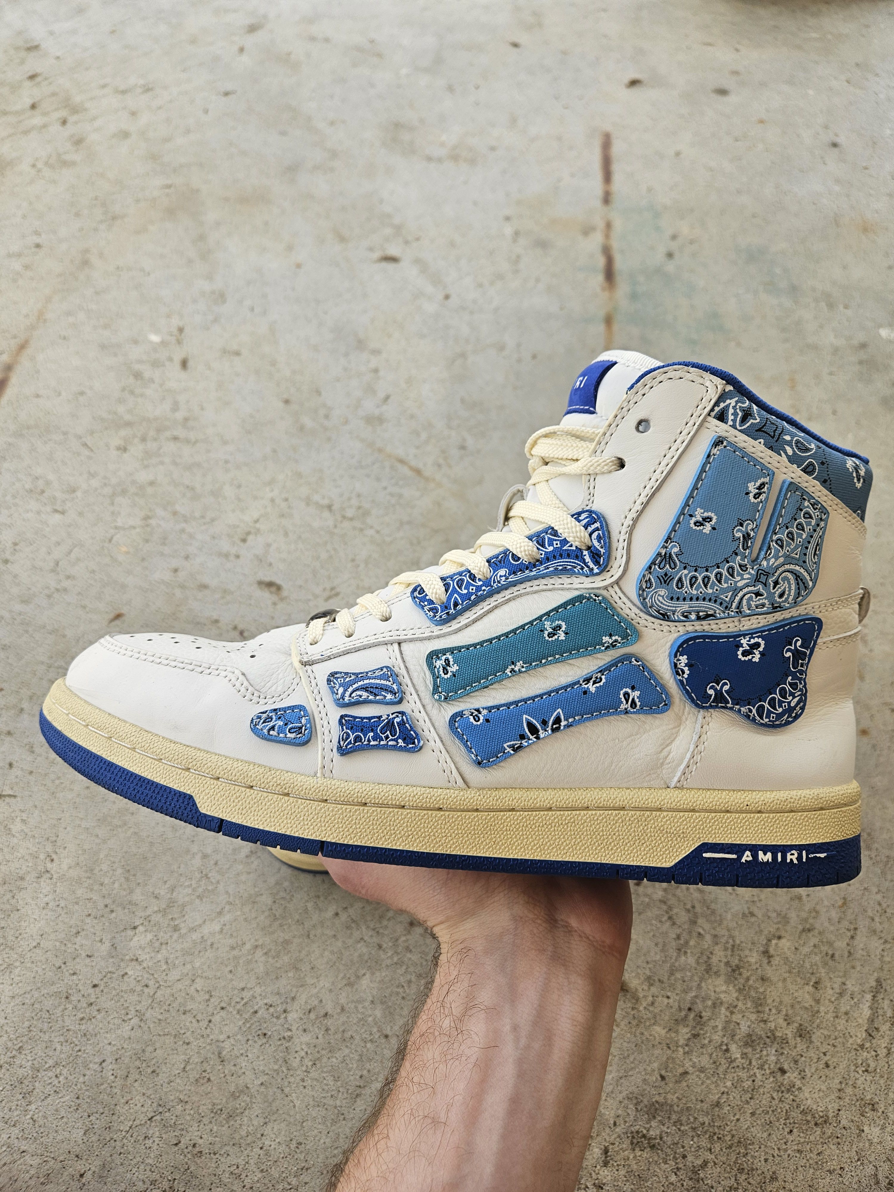 Amiri Skel Blue White Paisley Print Bones High Top Sneakers Size US 10 / EU 43 - 2 Thumbnail