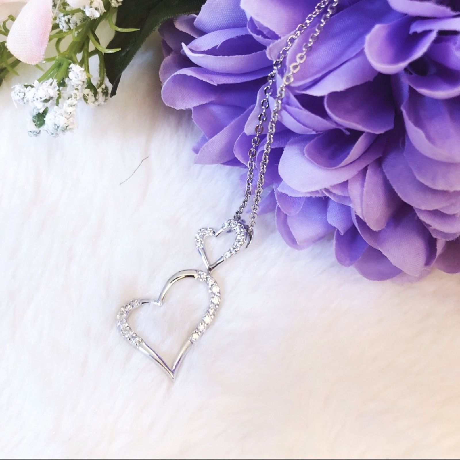 Other Sterling Silver Double Heart Necklace Size ONE SIZE - 10 Thumbnail