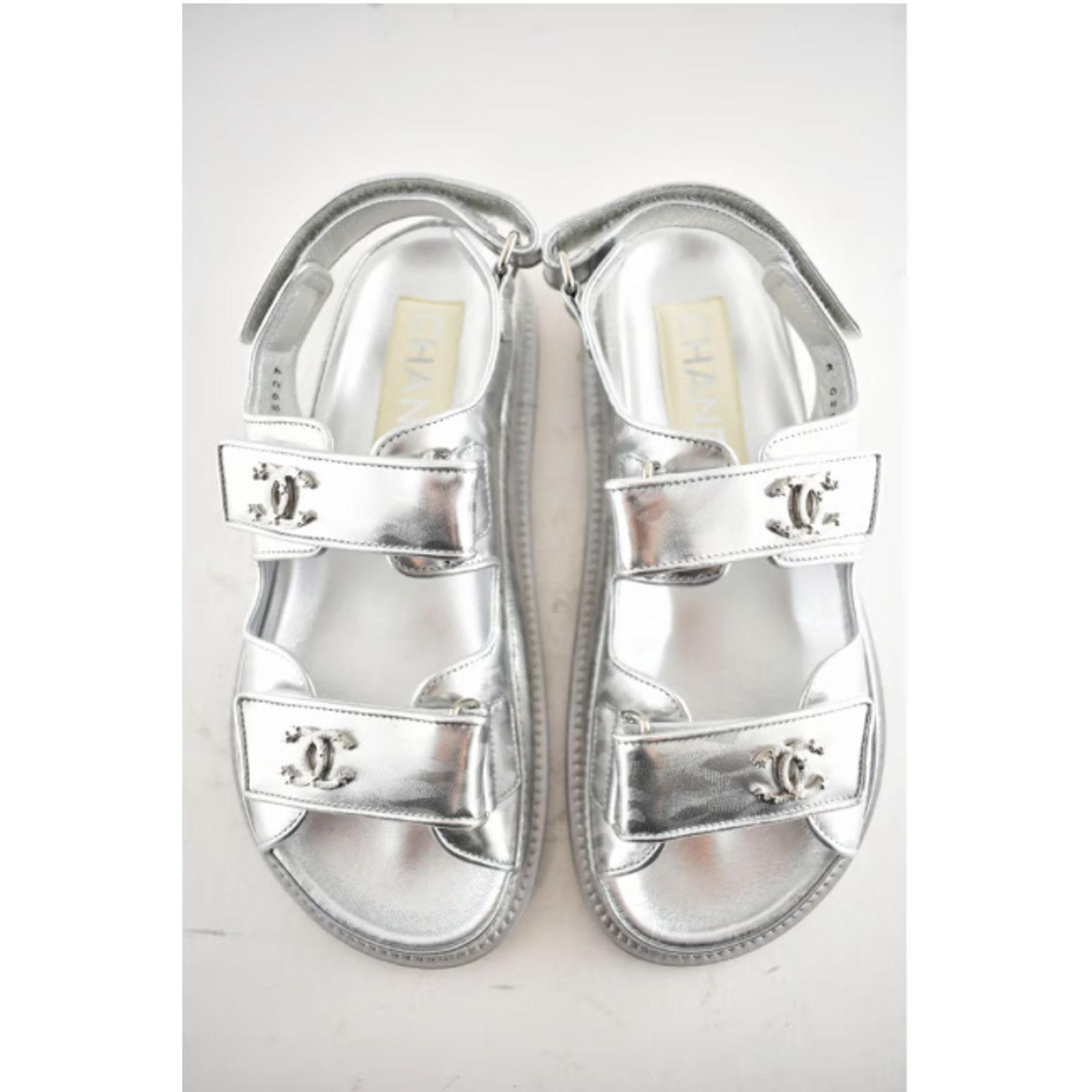 Chanel Chanel 22C Silver Laminated Star CC Logo Mule Slide Size US 5.5 / IT 35.5 - 9 Thumbnail