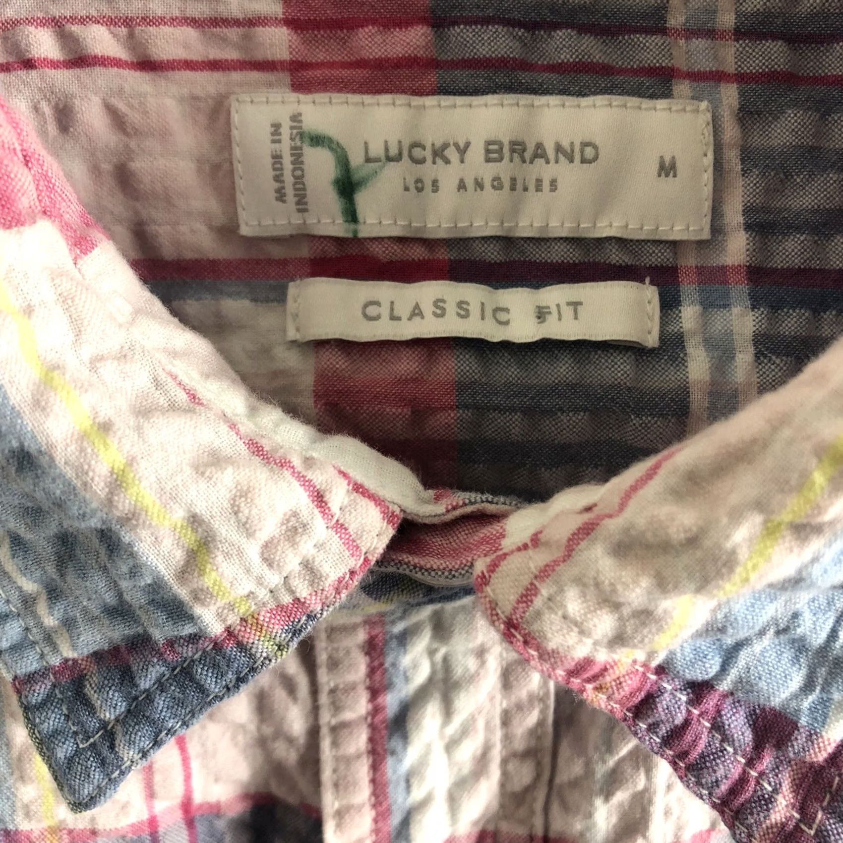 Lucky Brand Lucky Brand Mens Button-Up Shirt Seersucker Plaid Short Sleeve Classic Fit M Multicolor Casual Pocketed Size US 31 - 5 Thumbnail