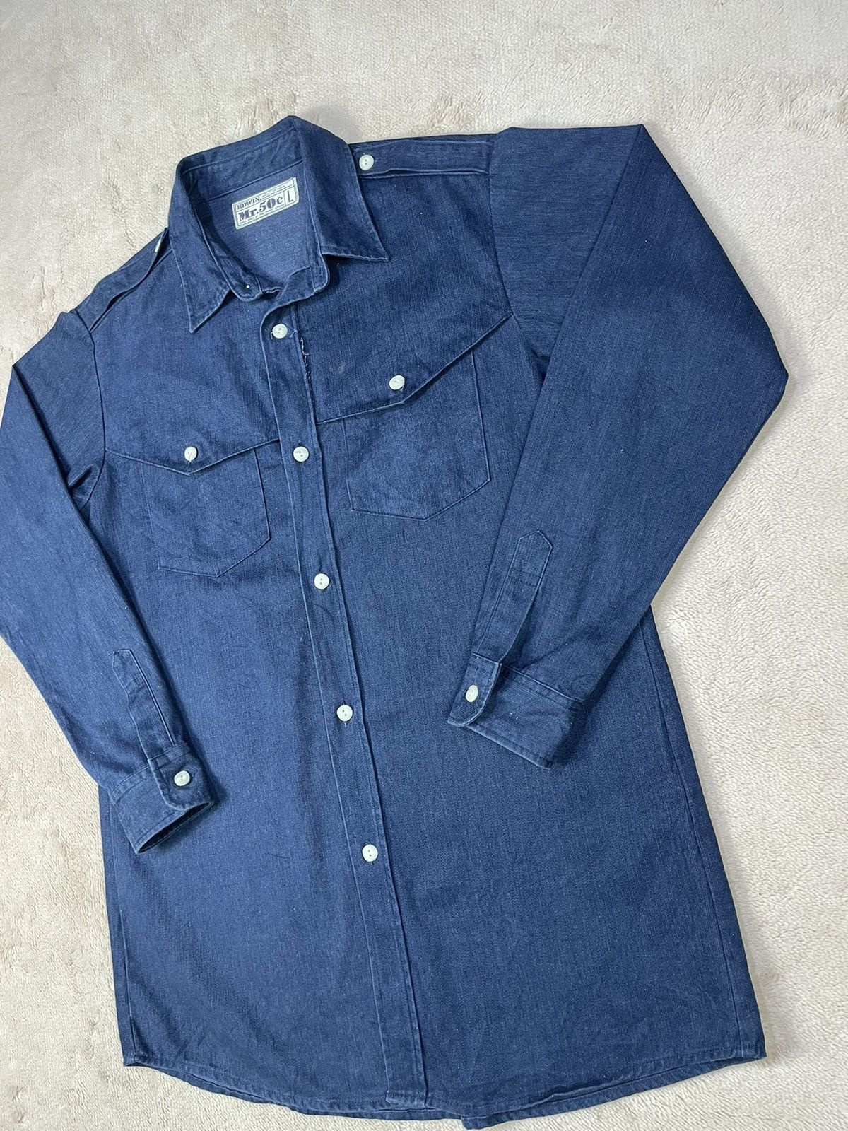 Edwin Vintage Deadstock EDWIN MR 50$ Western Denim Shirt Size US L / EU 52-54 / 3 - 3 Thumbnail