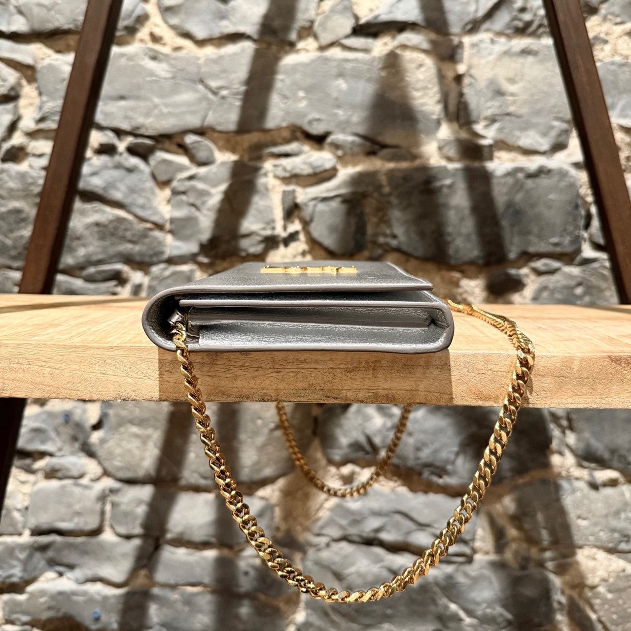 Saint Laurent Paris Saint Laurent Silver Metallic Kate Monogram On Chain Clutch Size ONE SIZE - 3 Thumbnail