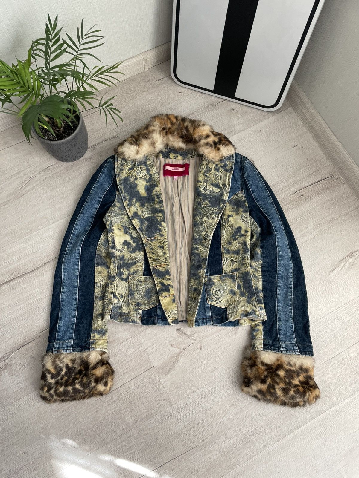 Designer × Voyage Crazy Cyber Y2k Denim Jacket Voyage Passion Faux Fur Blazer Size M / US 6-8 / IT 42-44 - 2 Thumbnail
